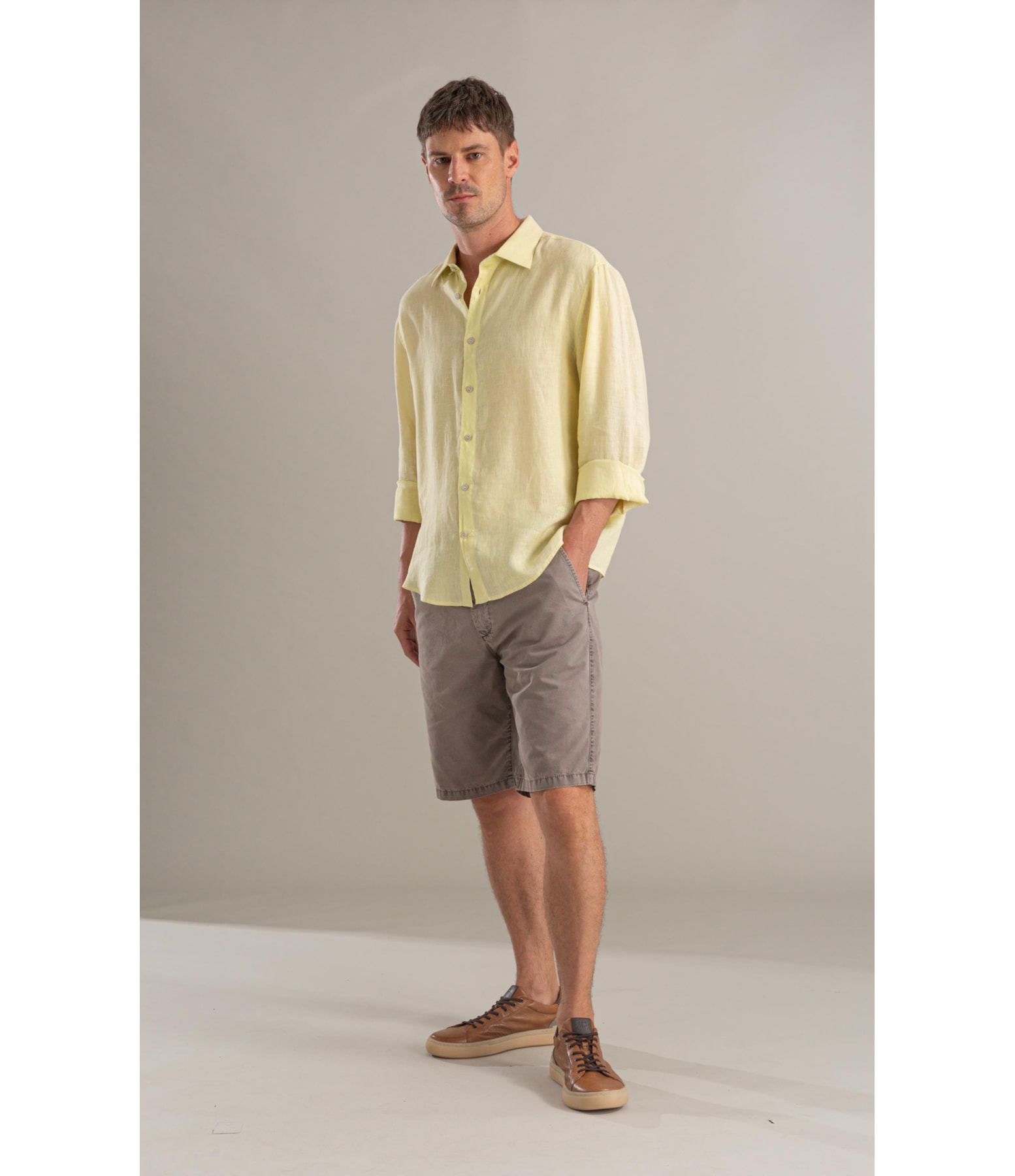 Camisa  Puro Linho  Uni Ml Amarelo l