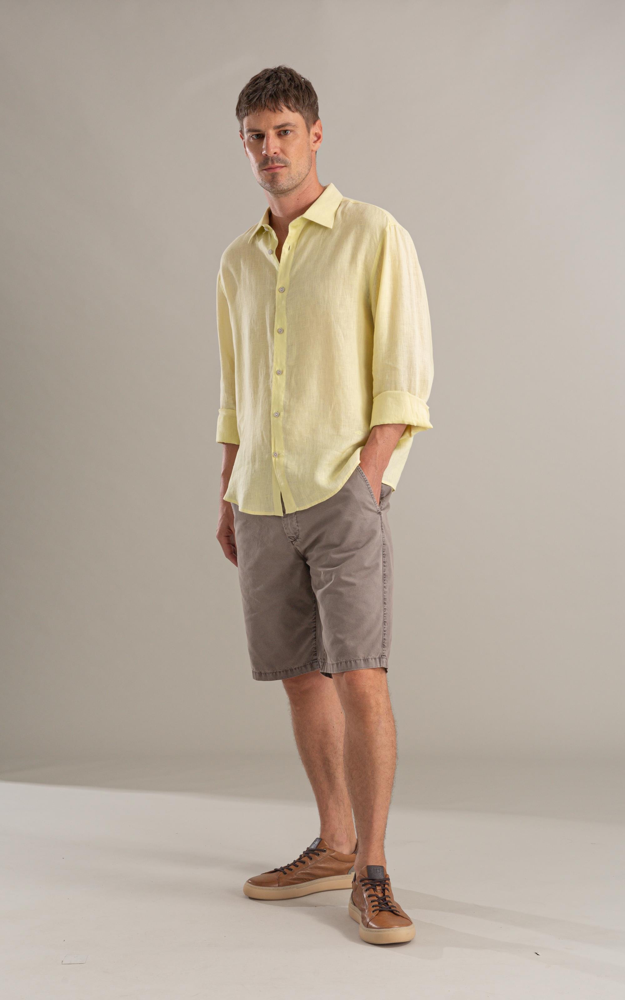 Camisa  Puro Linho  Uni Ml Amarelo l