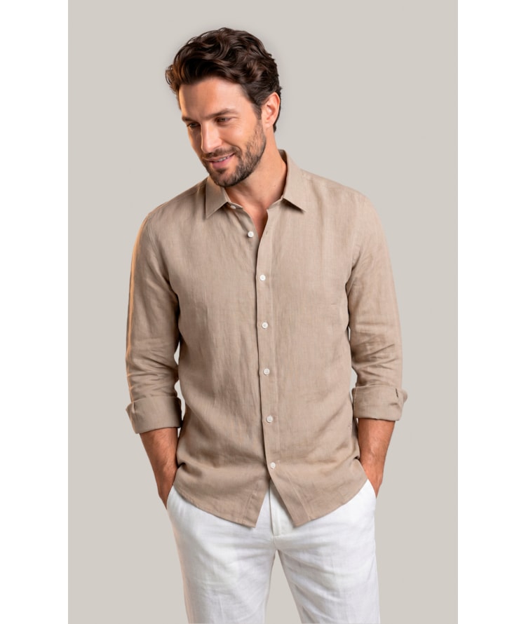 Camisa  Puro Linho  Uni Ml Areia