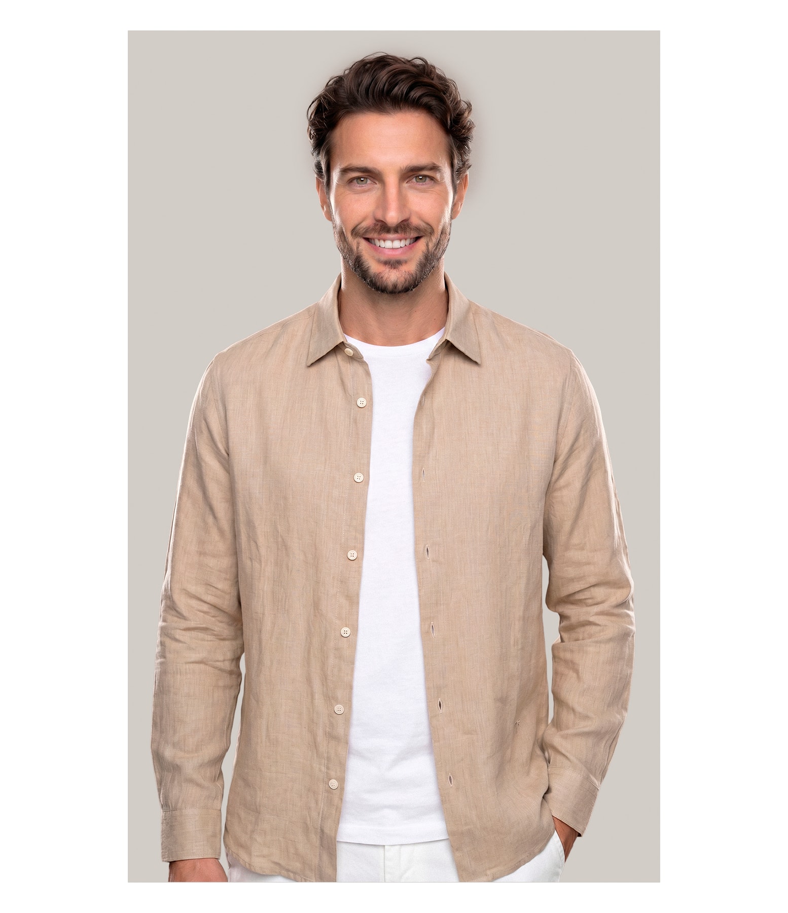 Camisa Puro Linho Uni Ml Areia