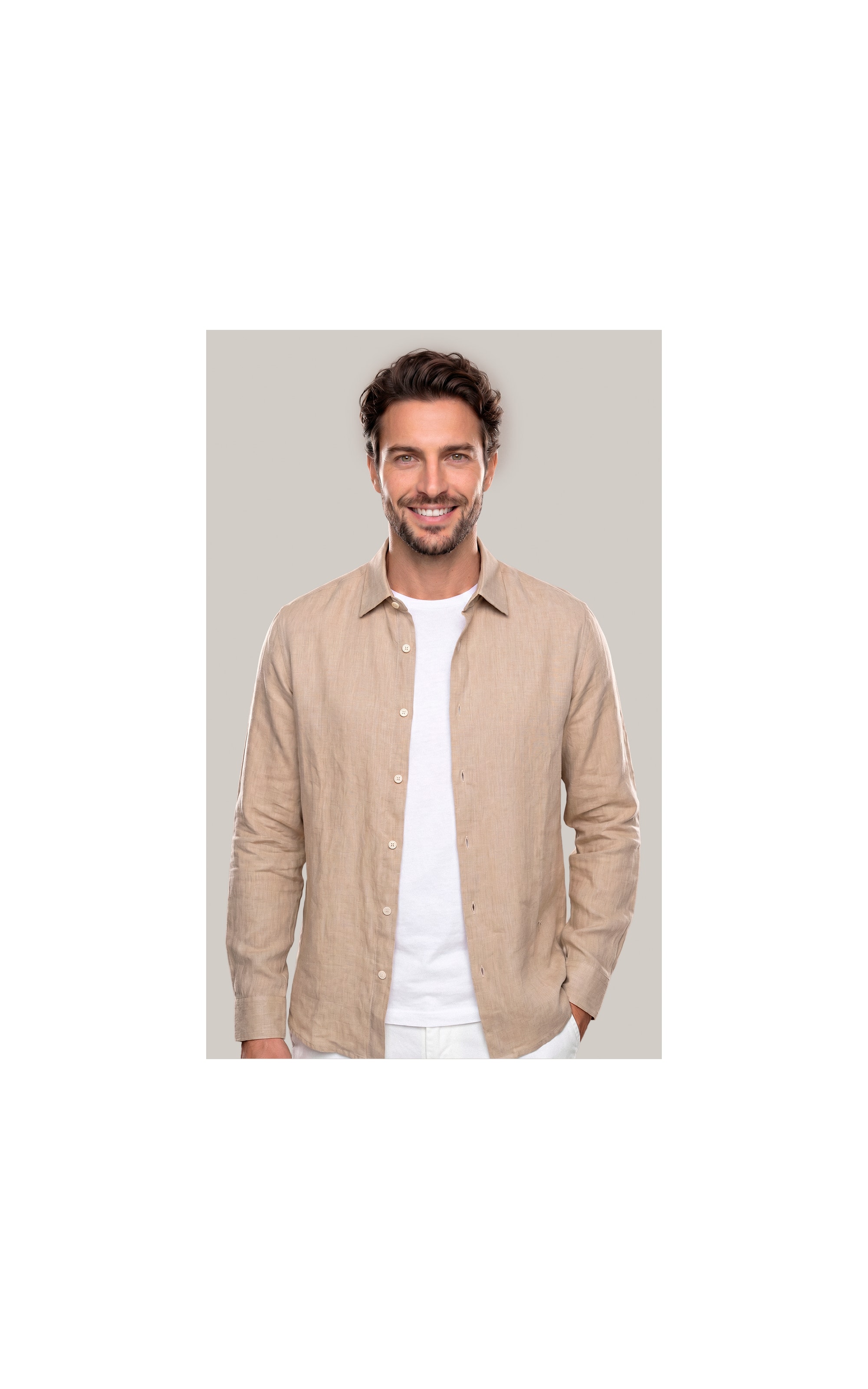 Camisa Puro Linho Uni Ml Areia