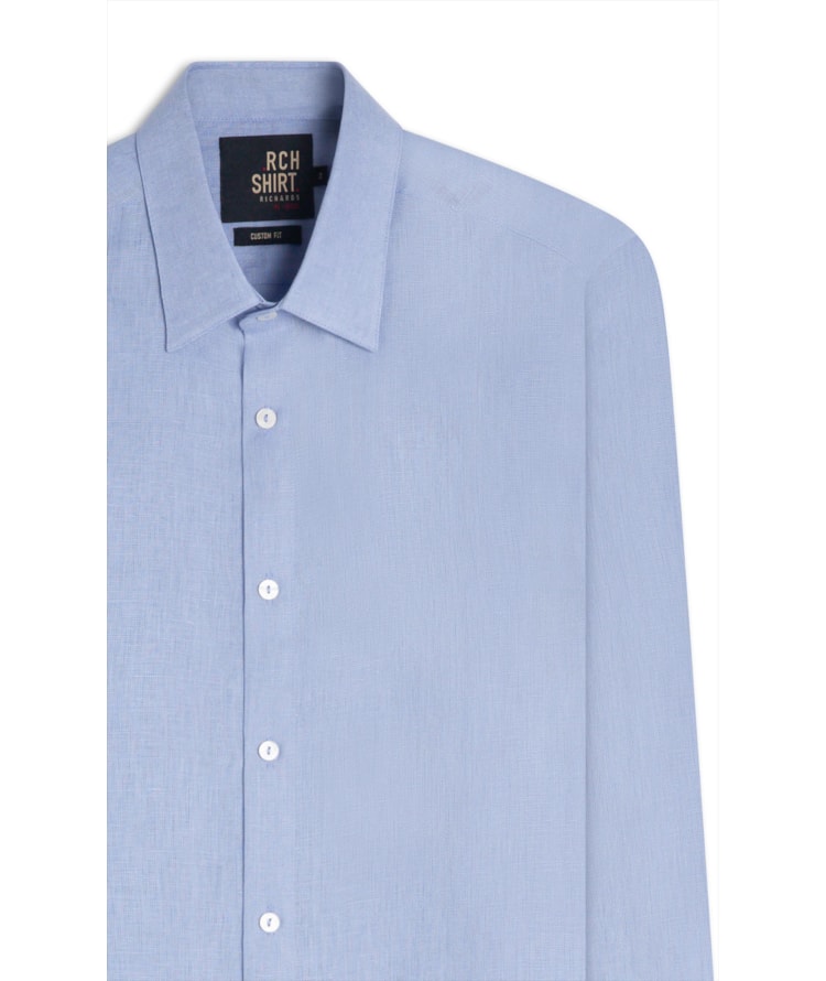 Camisa Puro Linho Uni Ml Azul Claro