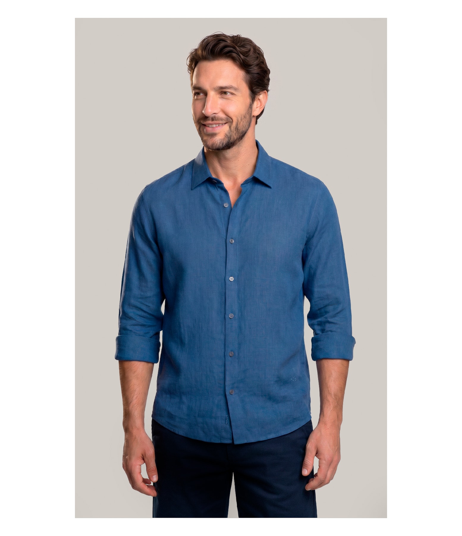 Camisa  Puro Linho  Uni Ml Azul Jeans
