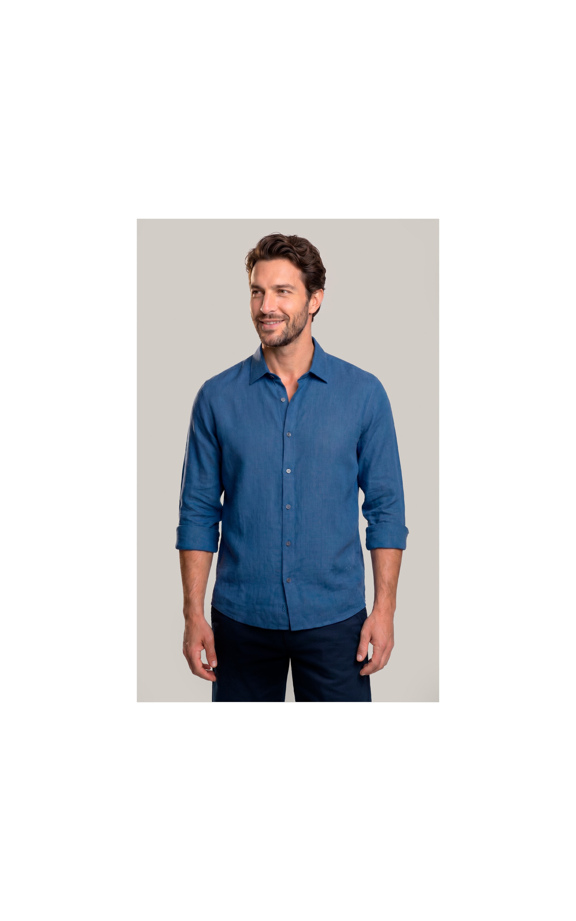 Camisa  Puro Linho  Uni Ml Azul Jeans
