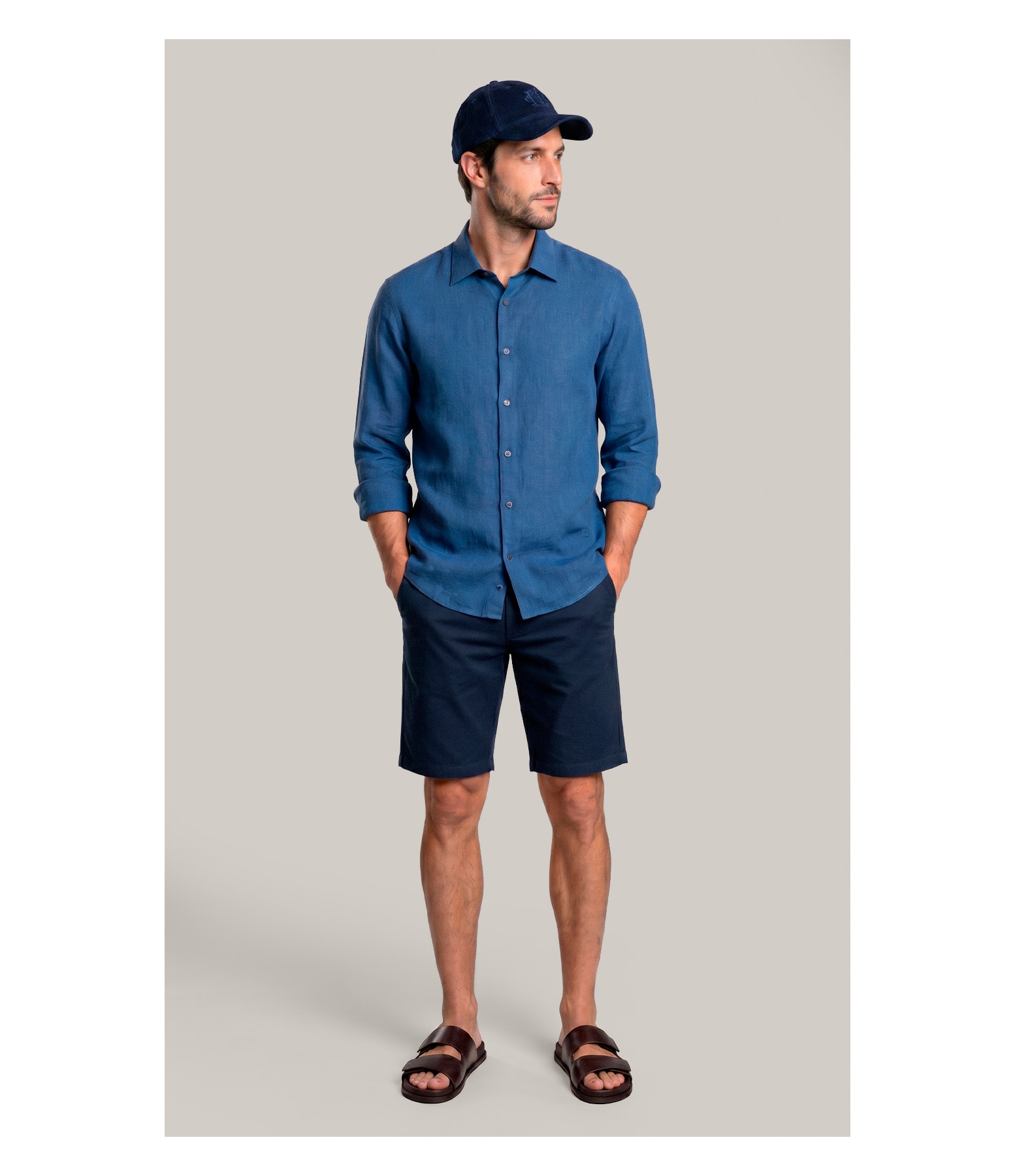 Camisa  Puro Linho  Uni Ml Azul Jeans