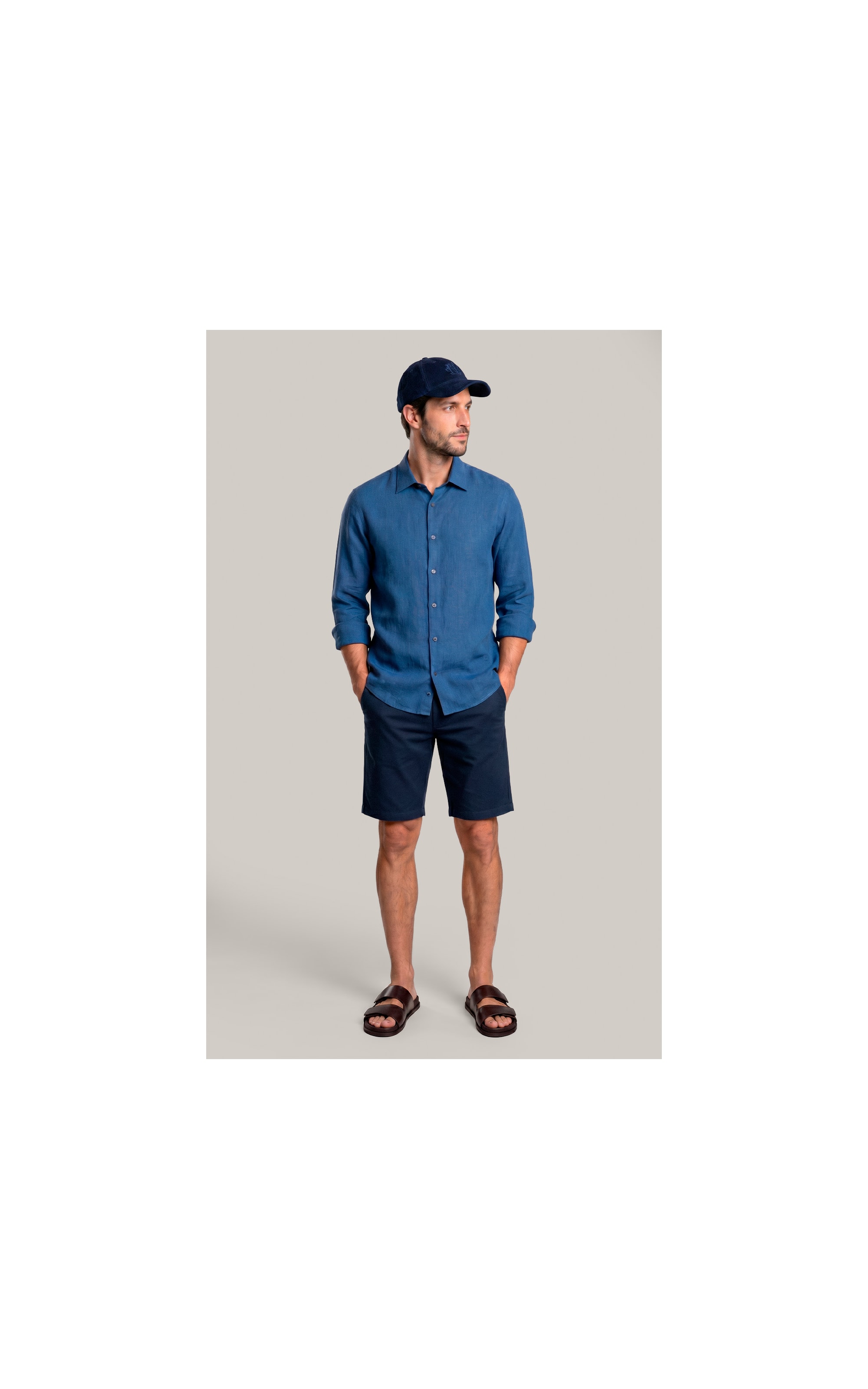 Camisa  Puro Linho  Uni Ml Azul Jeans
