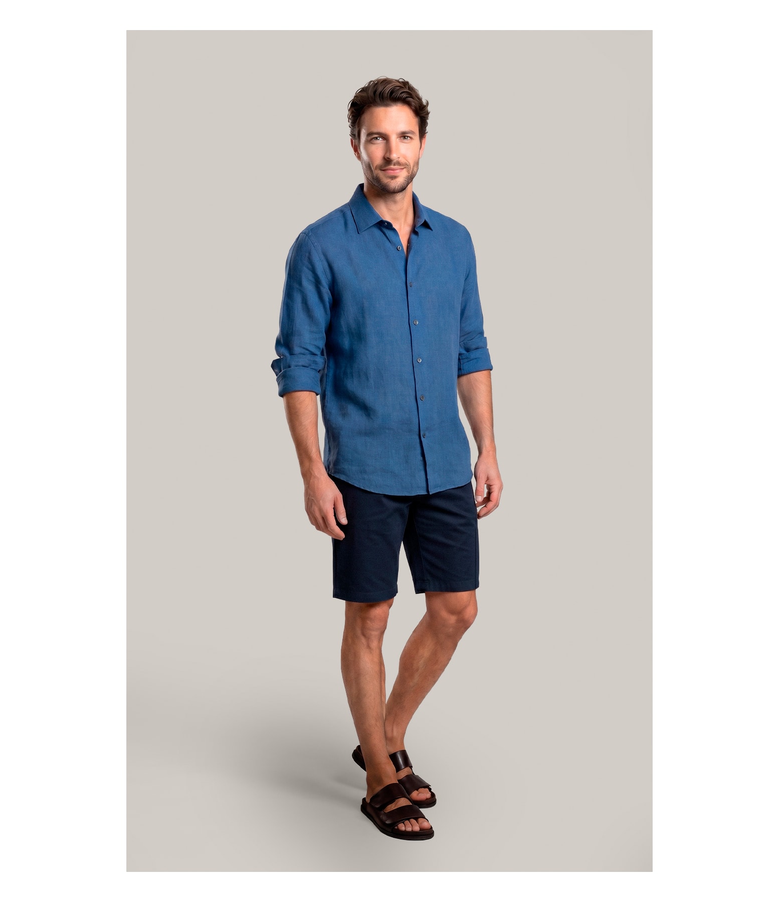 Camisa  Puro Linho  Uni Ml Azul Jeans