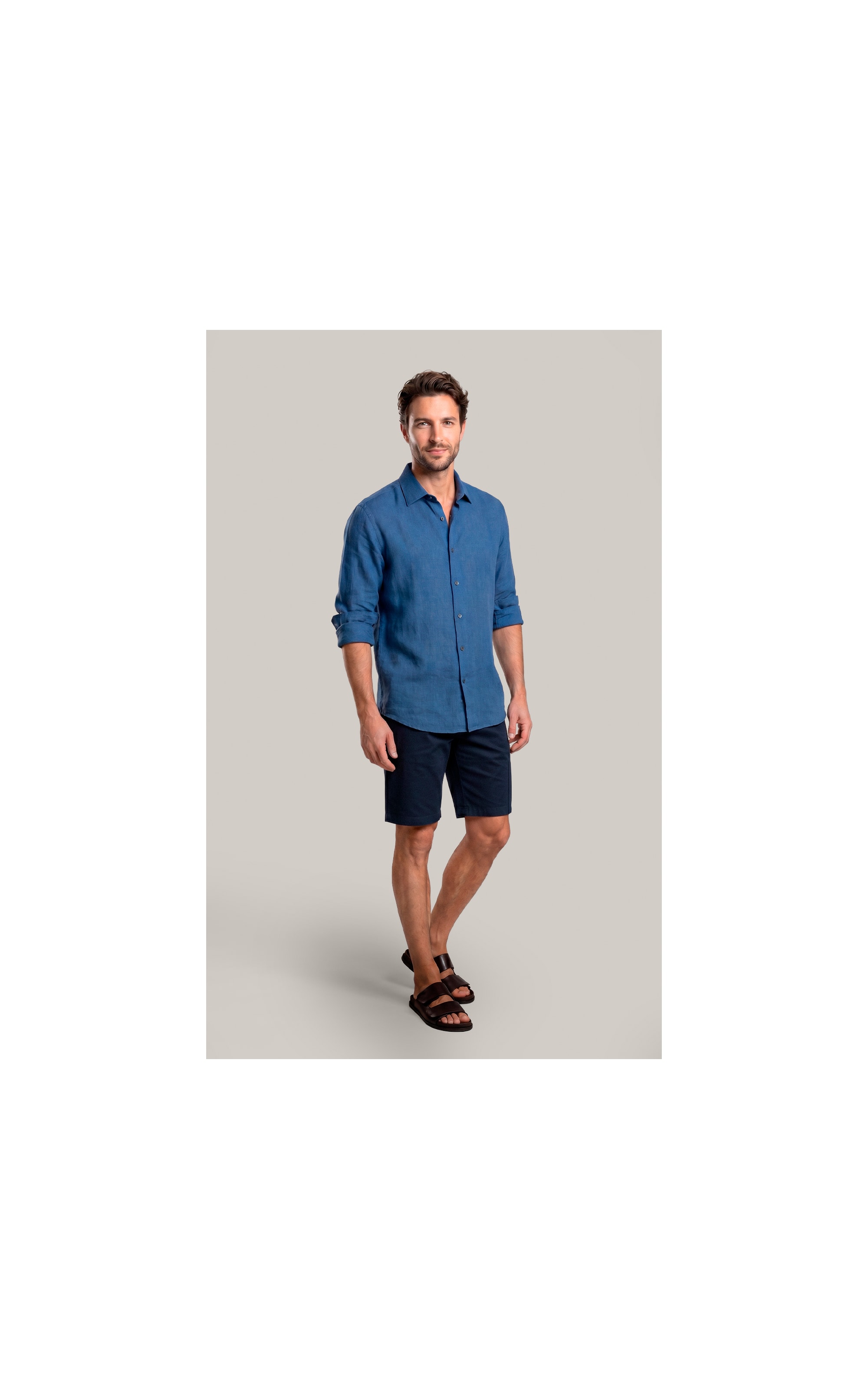 Camisa  Puro Linho  Uni Ml Azul Jeans