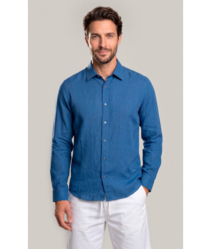 Camisa  Puro Linho  Uni Ml Azul Royal
