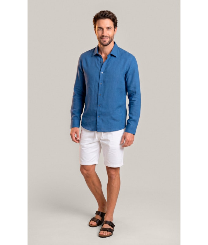 Camisa  Puro Linho  Uni Ml Azul Royal