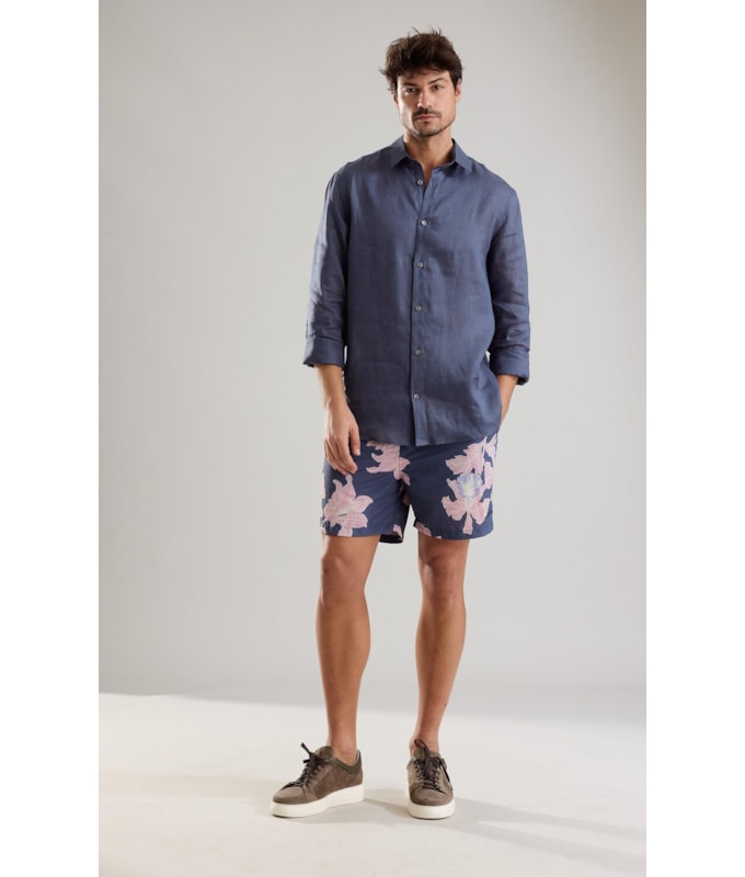 Camisa Puro Linho  Uni Ml Cinza Azulado