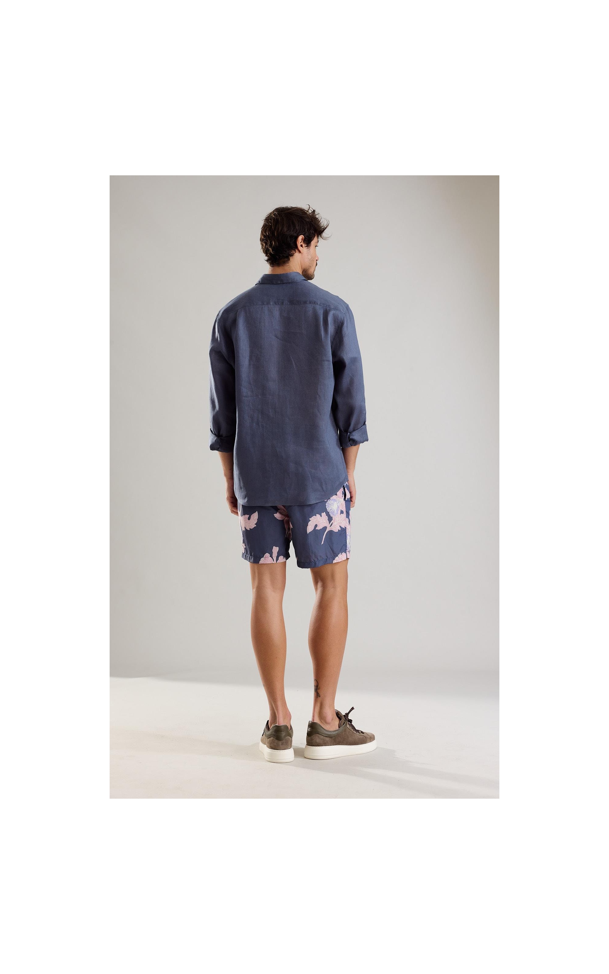 Camisa Puro Linho  Uni Ml Cinza Azulado