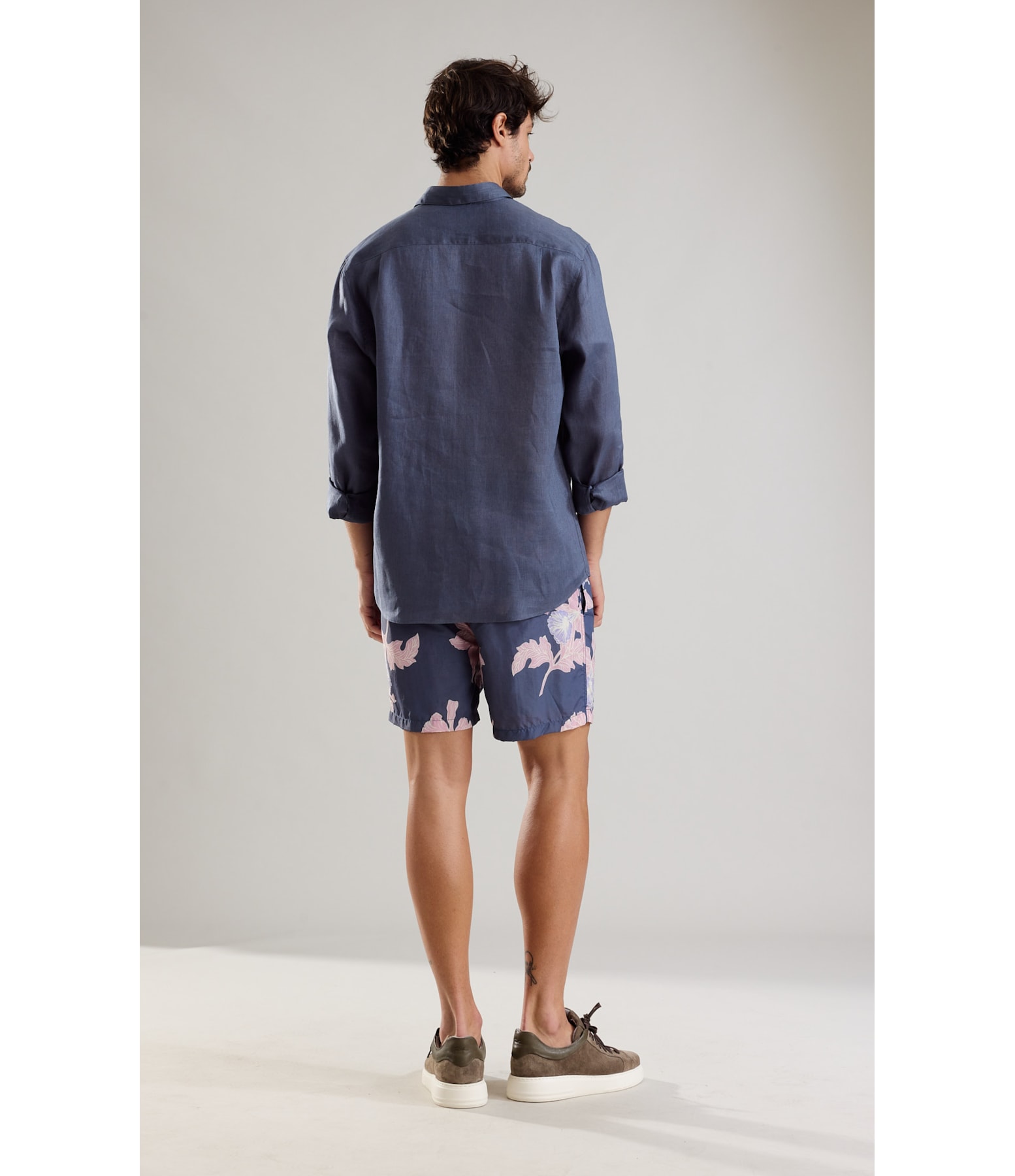 Camisa  Puro Linho  Uni Ml Cinza Azulado