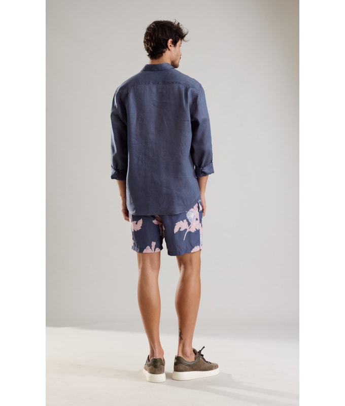 Camisa  Puro Linho  Uni Ml Cinza Azulado
