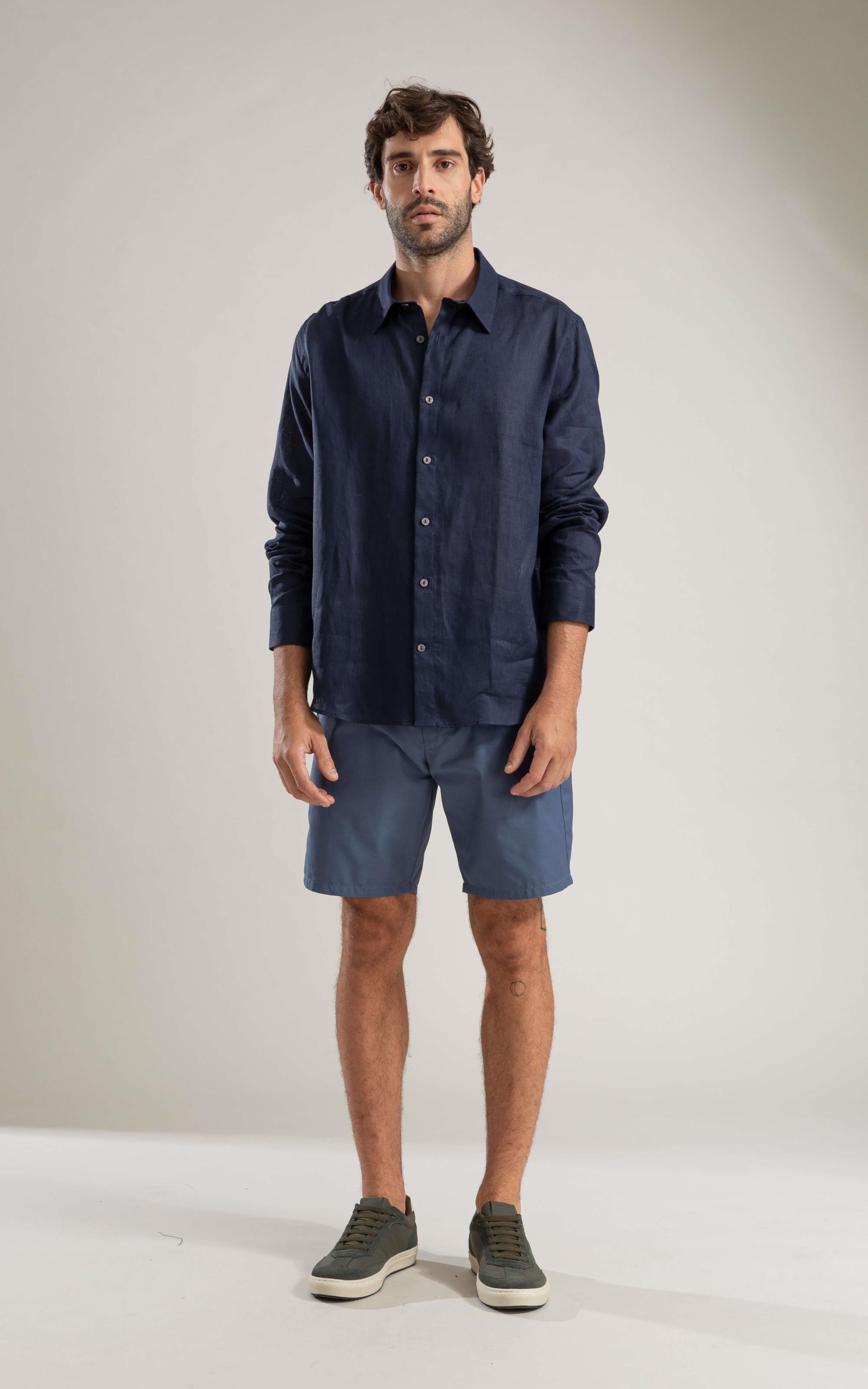 Camisa Puro Linho  Uni Ml  Dark Navy