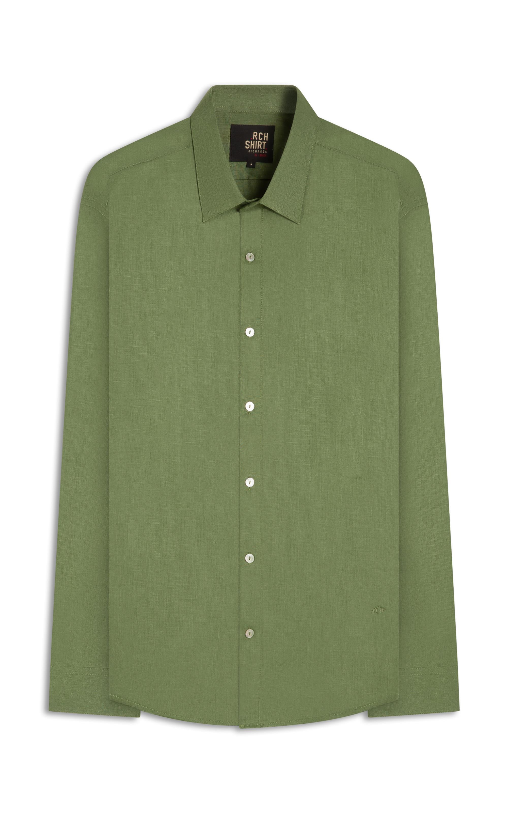 Camisa  Puro Linho  Uni Ml Verde Army Ii