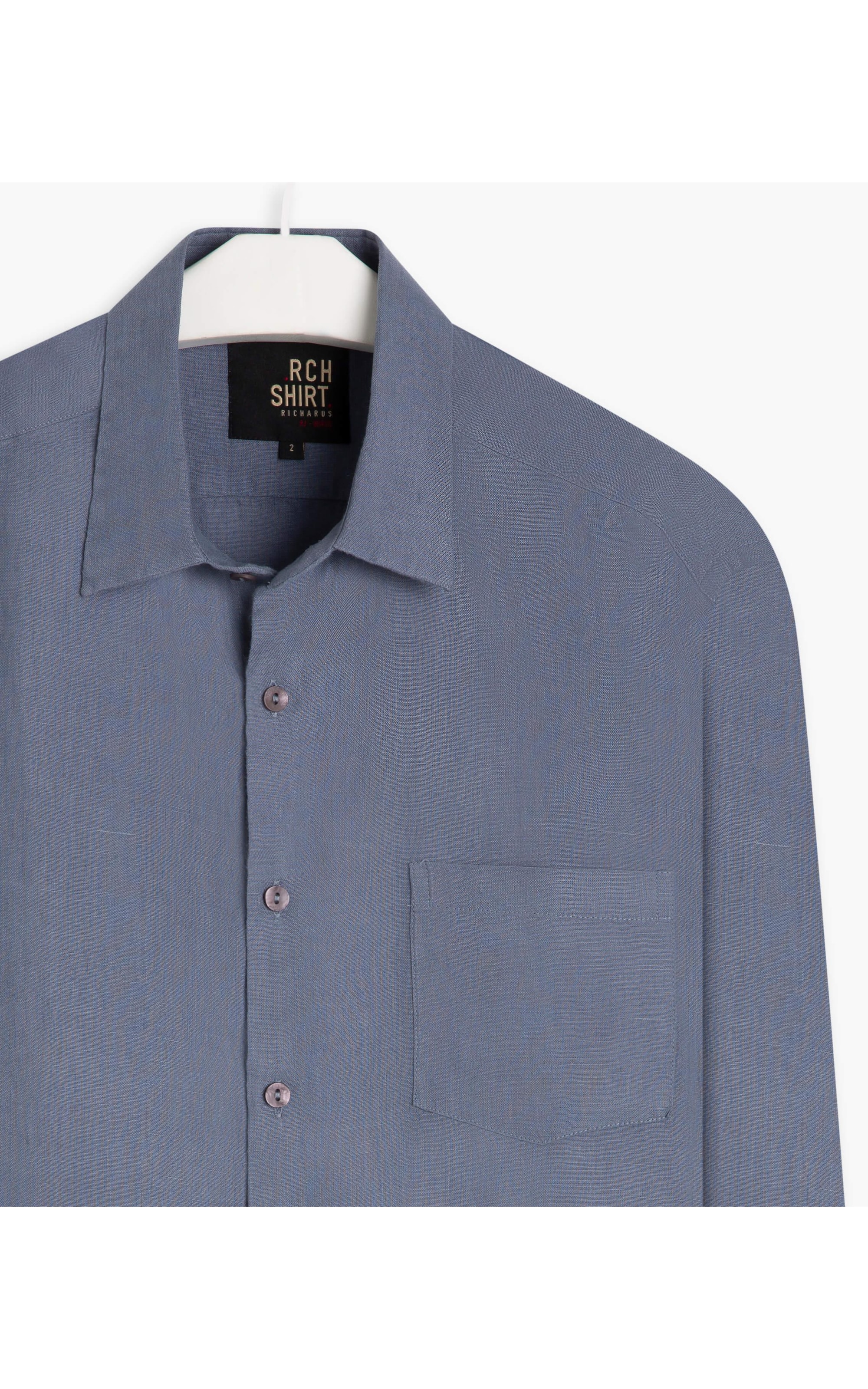 Camisa Puro Linho  Unicolor Blue Vintage