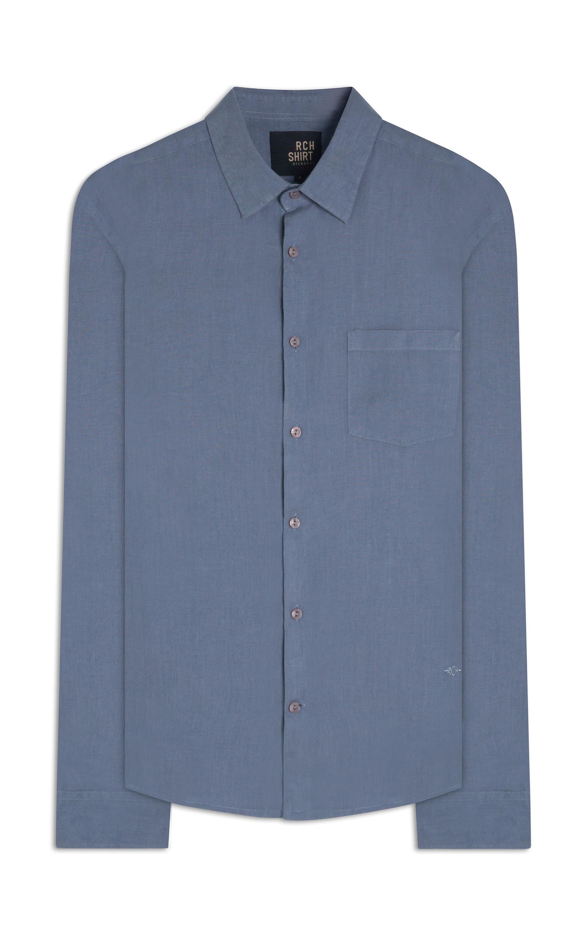 Camisa Puro Linho  Unicolor Blue Vintage