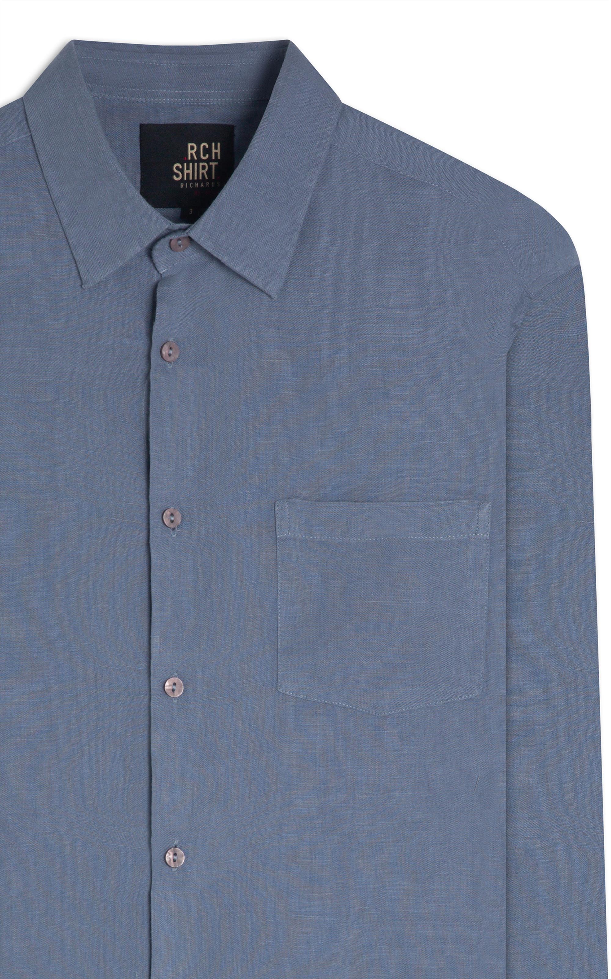 Camisa Puro Linho  Unicolor Blue Vintage