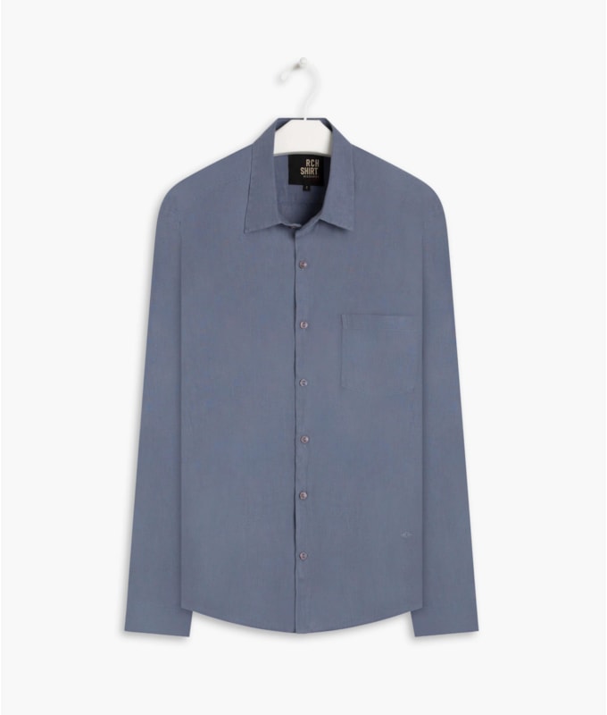 Camisa Puro Linho  Unicolor Blue Vintage