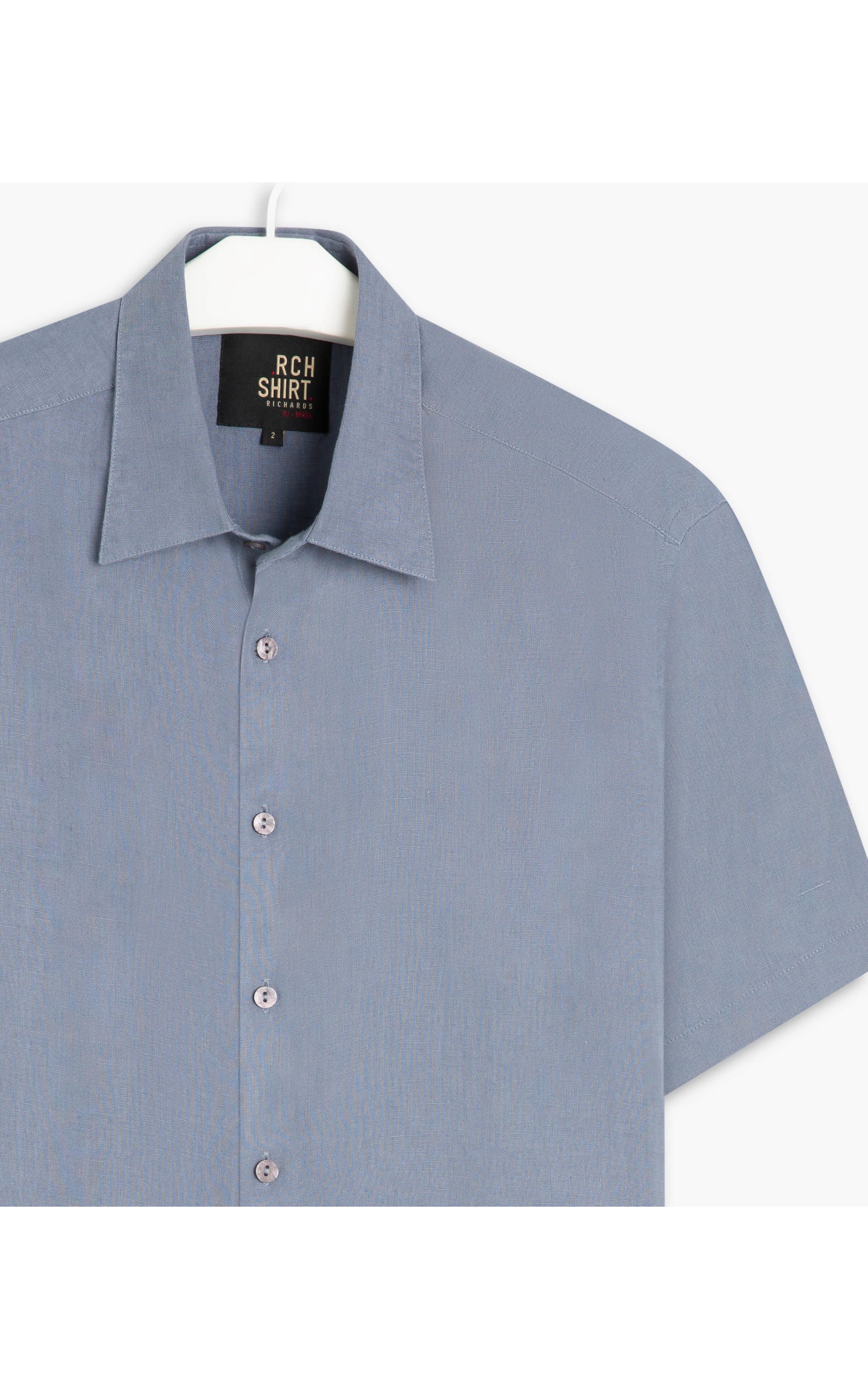 Camisa Puro Linho  Unicolor Blue Vintage