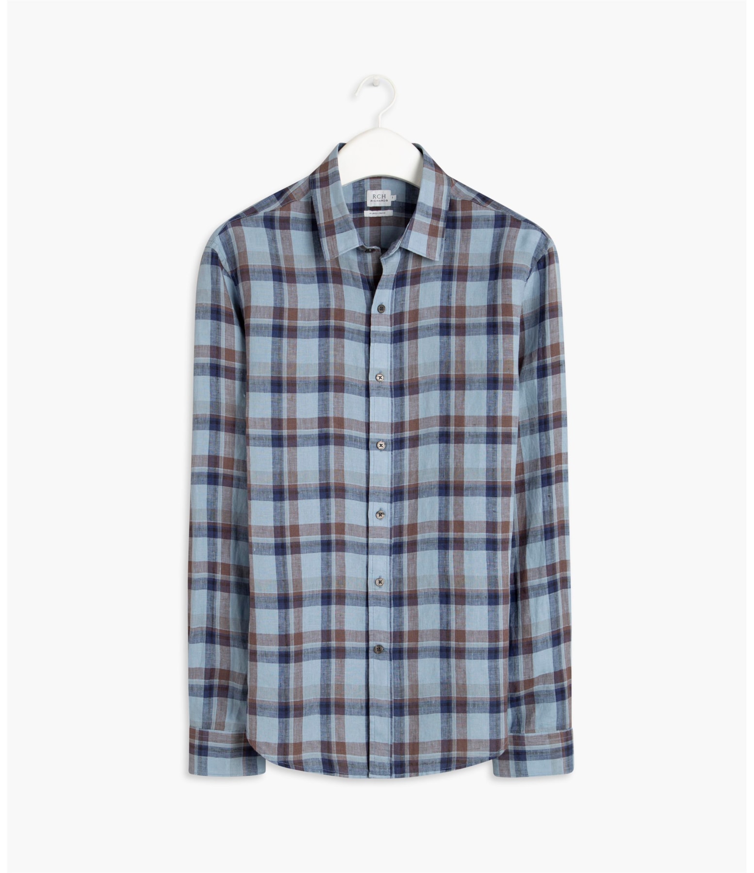 Camisa Puro Linho Xadrez Ml Azul