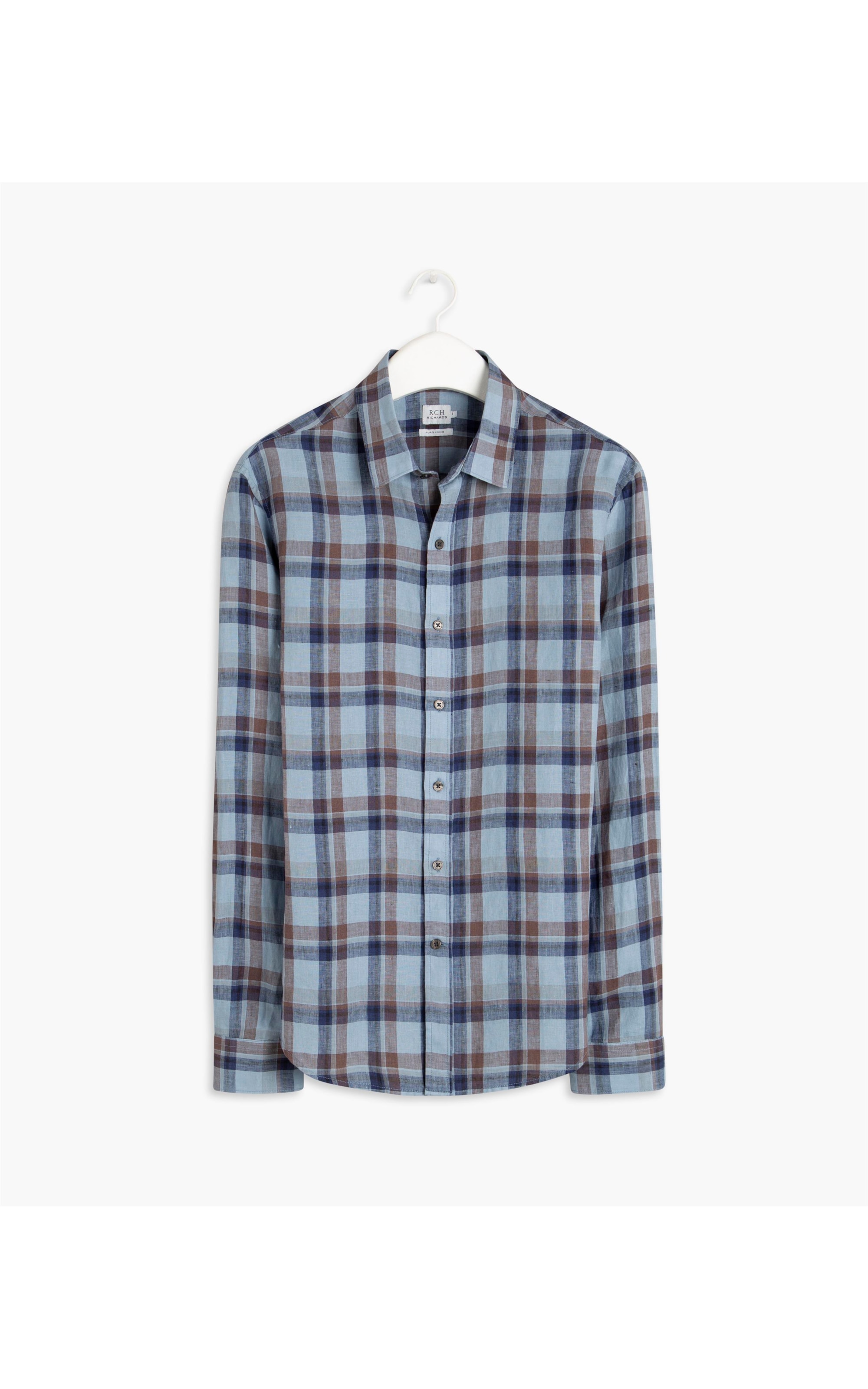 Camisa Puro Linho Xadrez Ml Azul