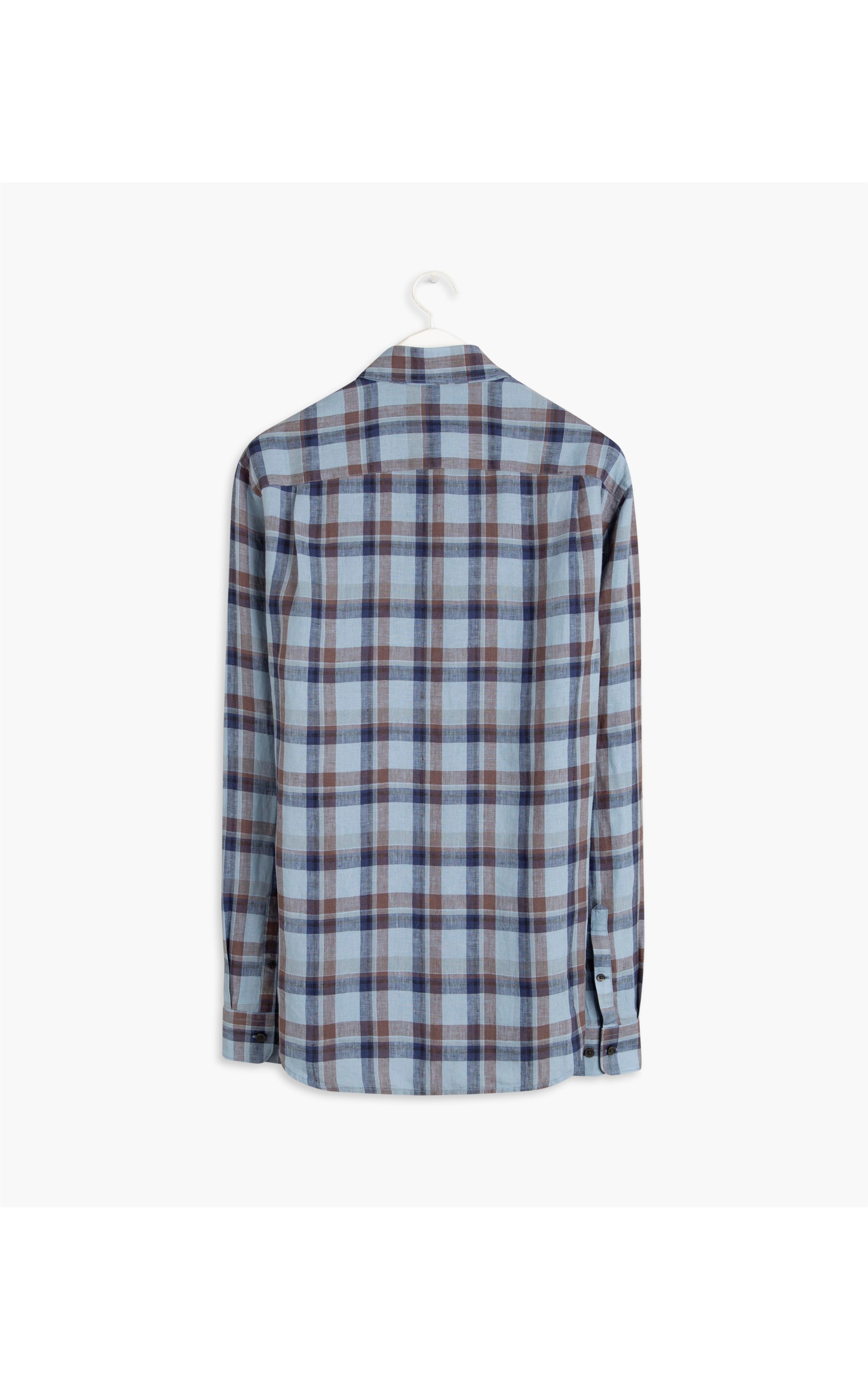 Camisa Puro Linho Xadrez Ml Azul