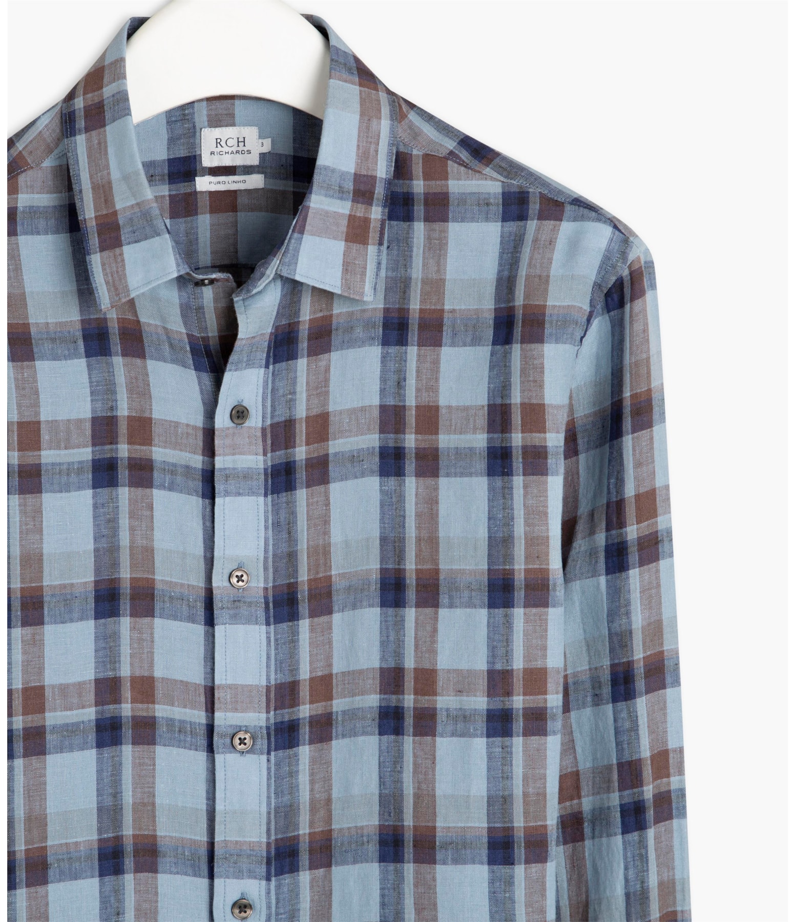 Camisa Puro Linho Xadrez Ml Azul