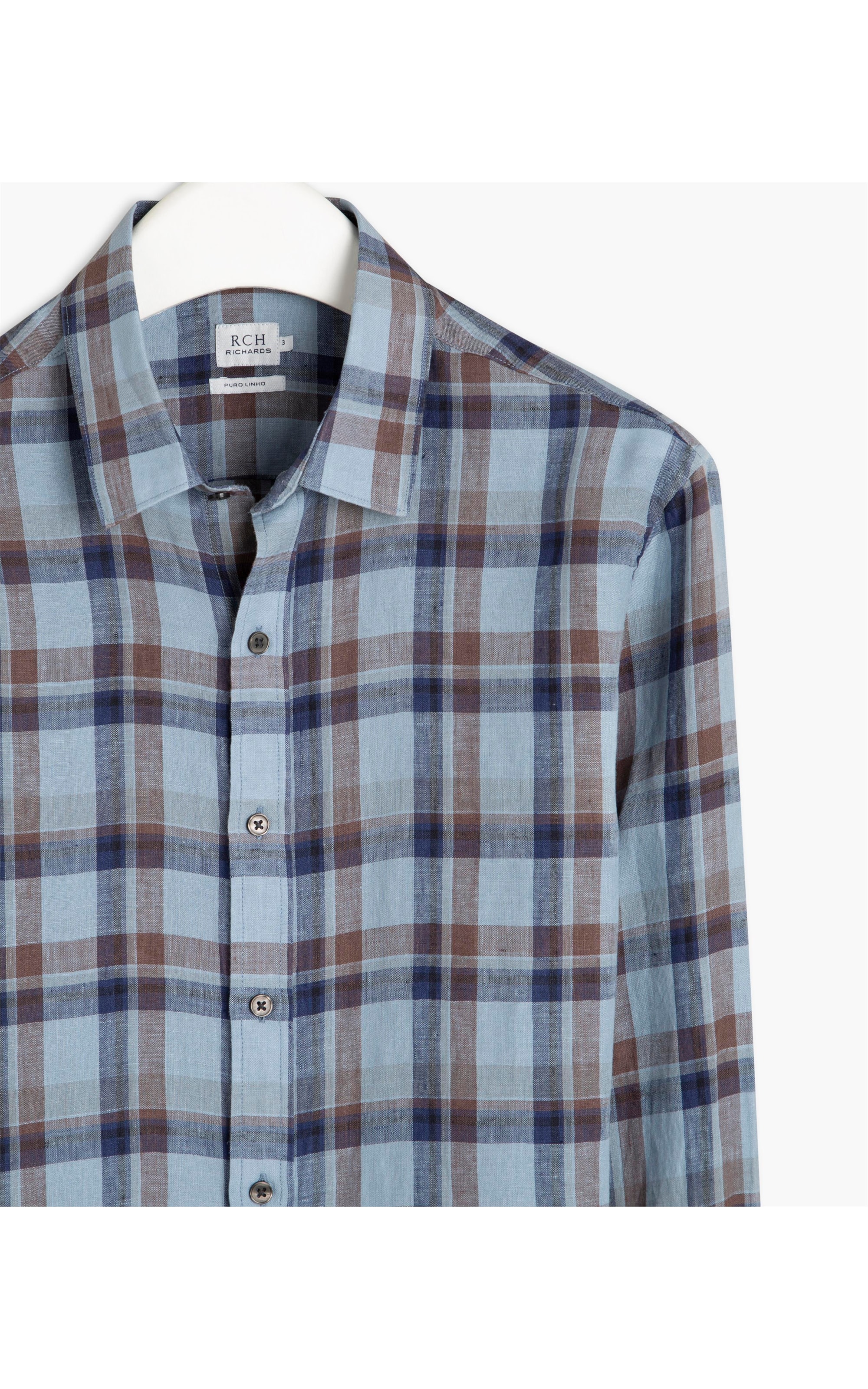 Camisa Puro Linho Xadrez Ml Azul