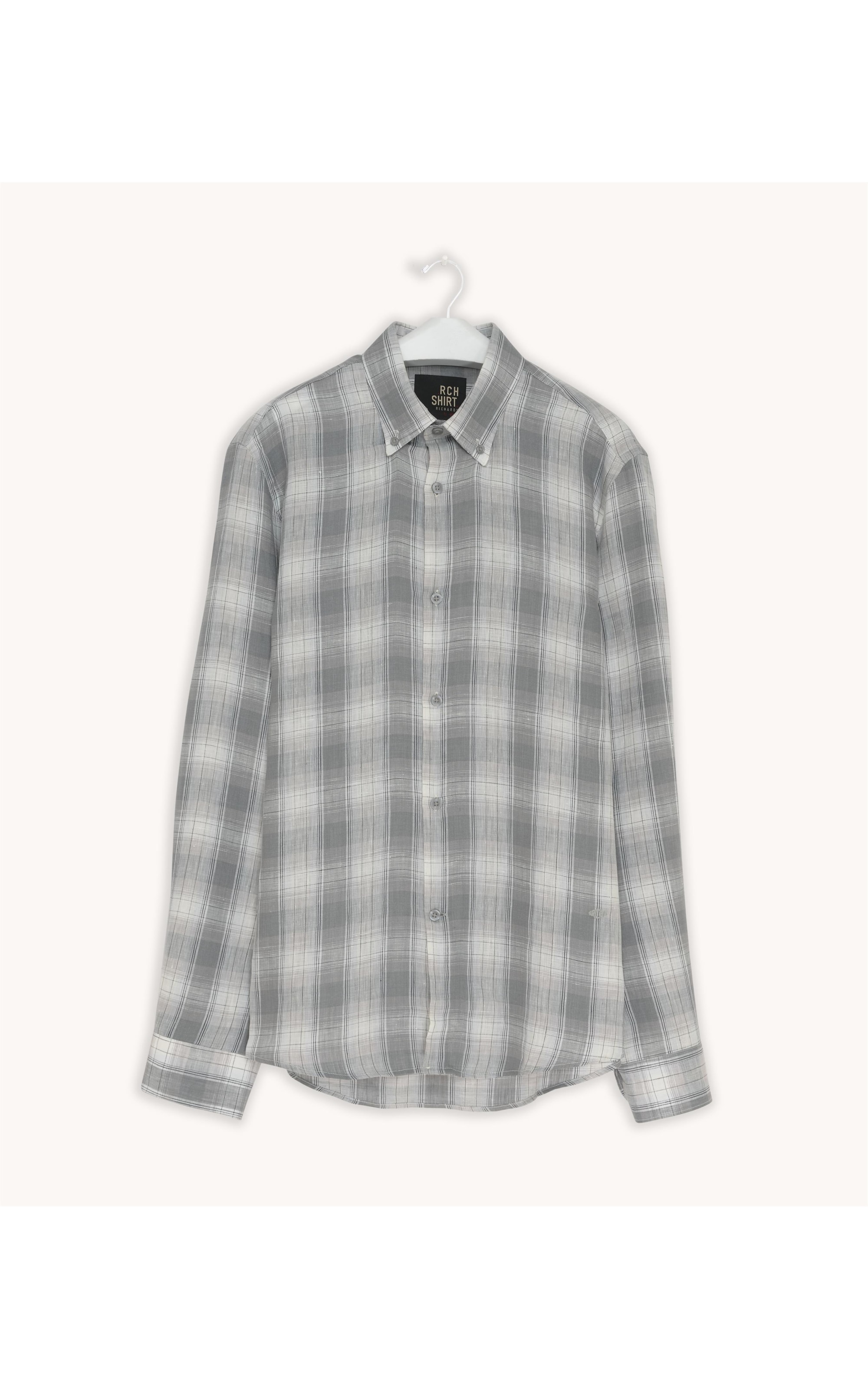 Camisa Puro Linho Xadrez Montego Ml Cinza