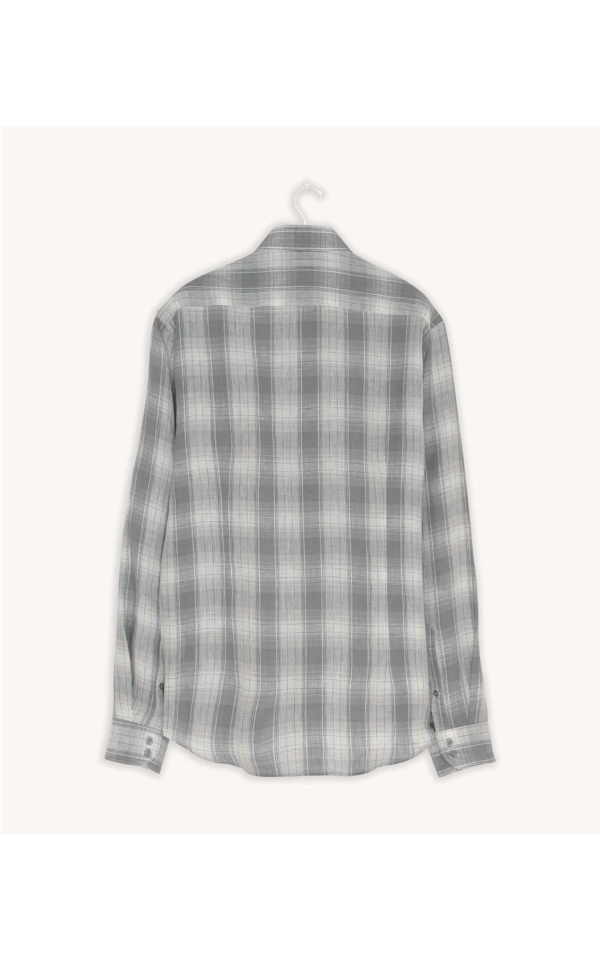 Camisa Puro Linho Xadrez Montego Ml Cinza