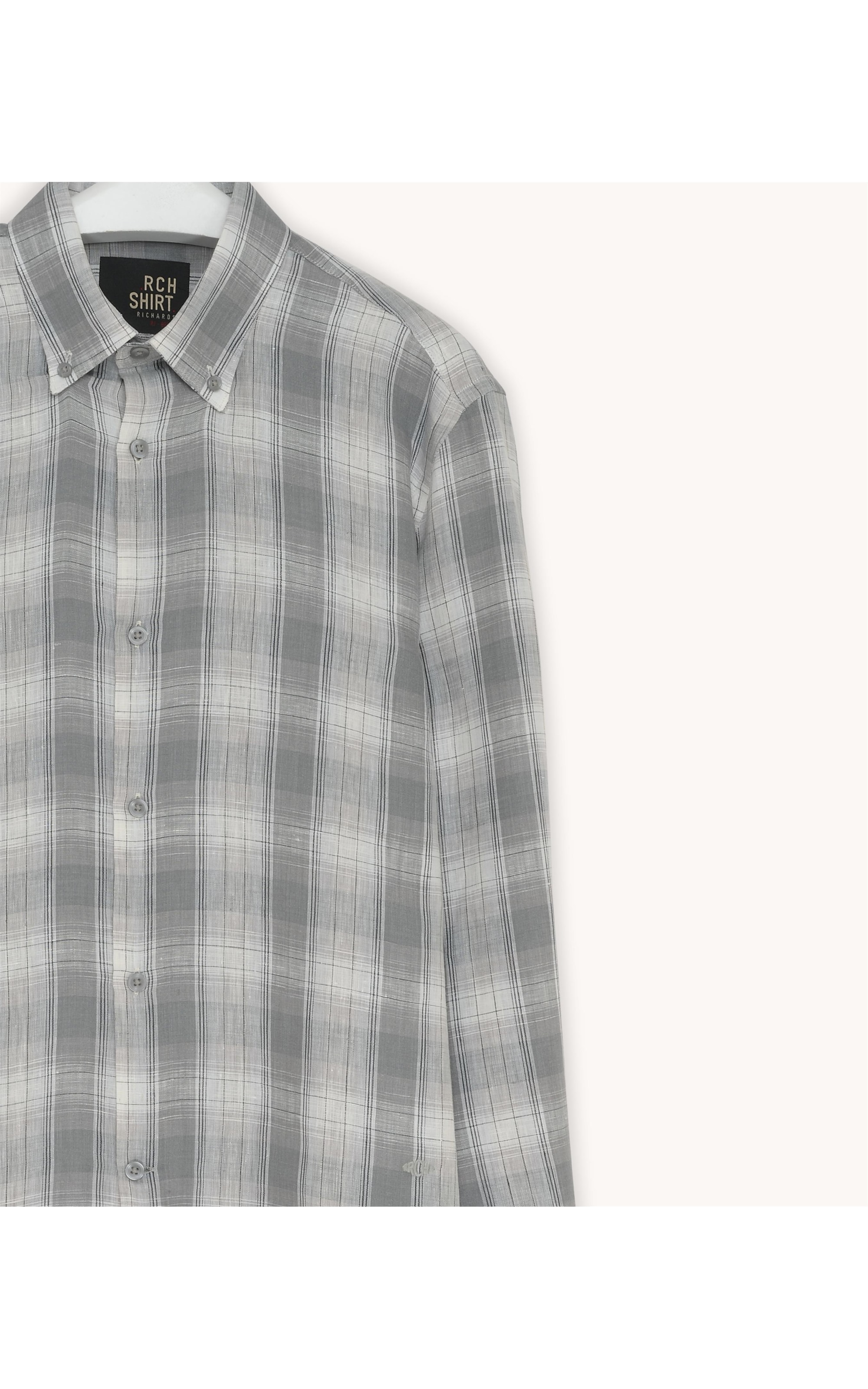 Camisa Puro Linho Xadrez Montego Ml Cinza