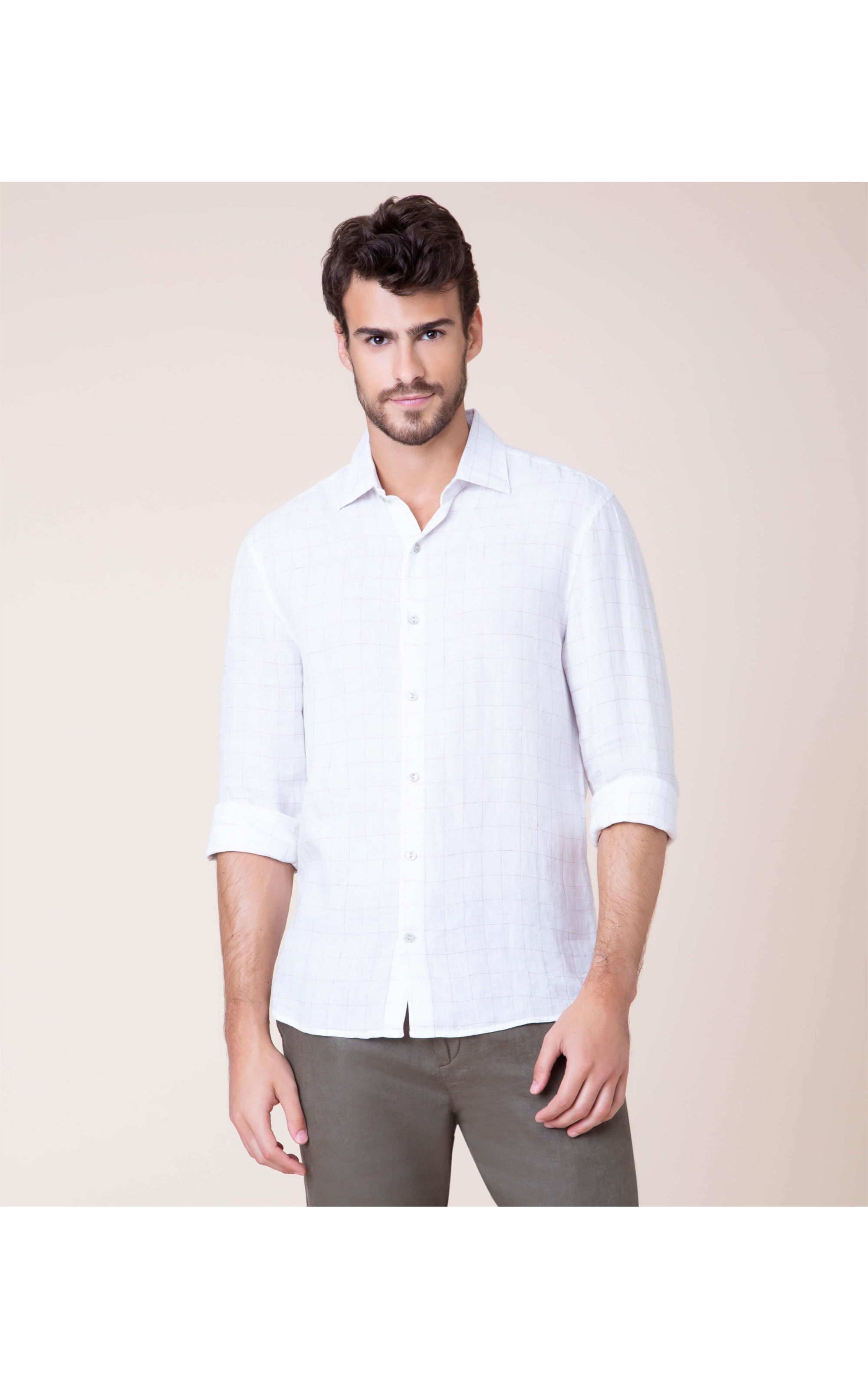 Camisa Puro Linho Yaffo Xadrez Ml Natural