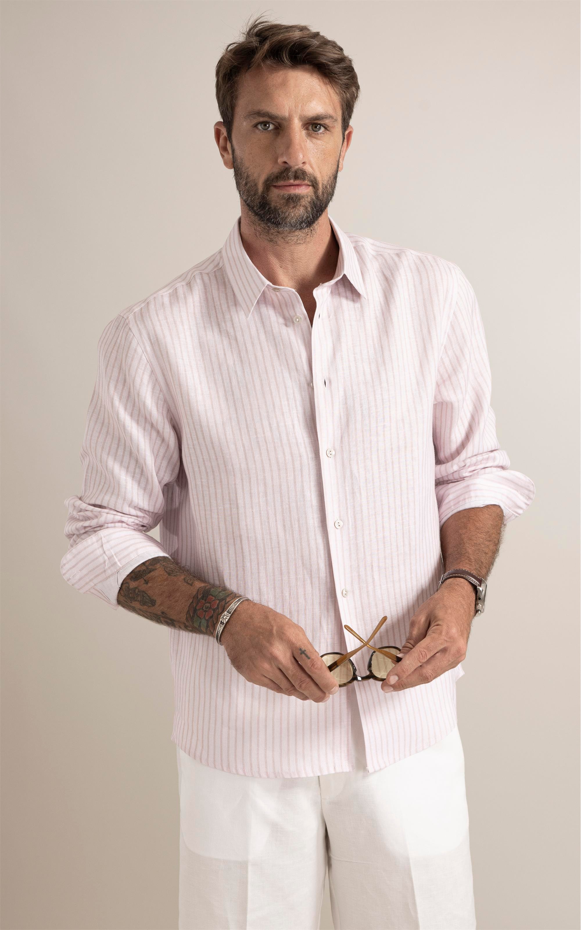 Camisa Riviera Linho Blend Rosa Velho