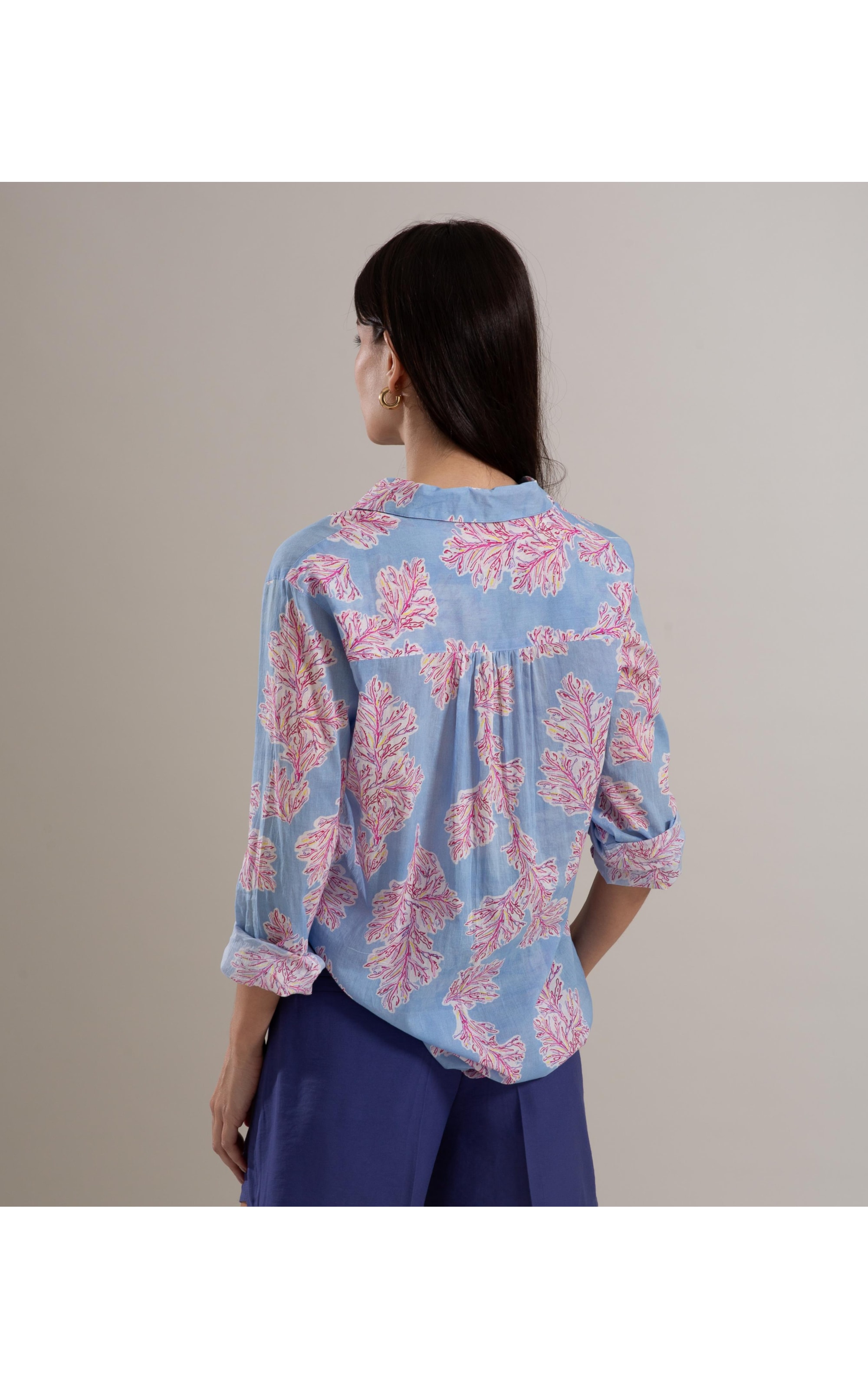 Camisa Sardenha Algas Algodão Azul Chofer