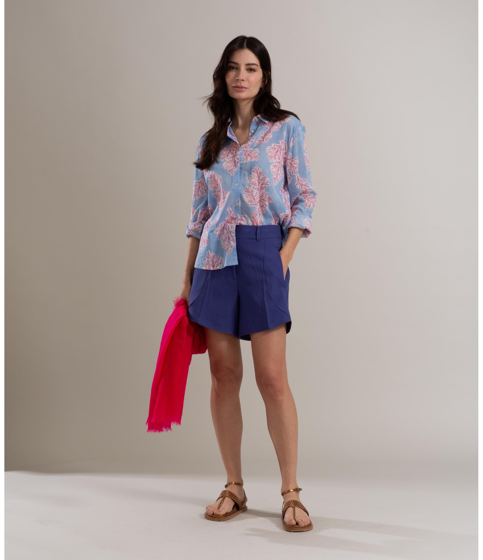 Camisa Sardenha Algas Algodão Azul Chofer