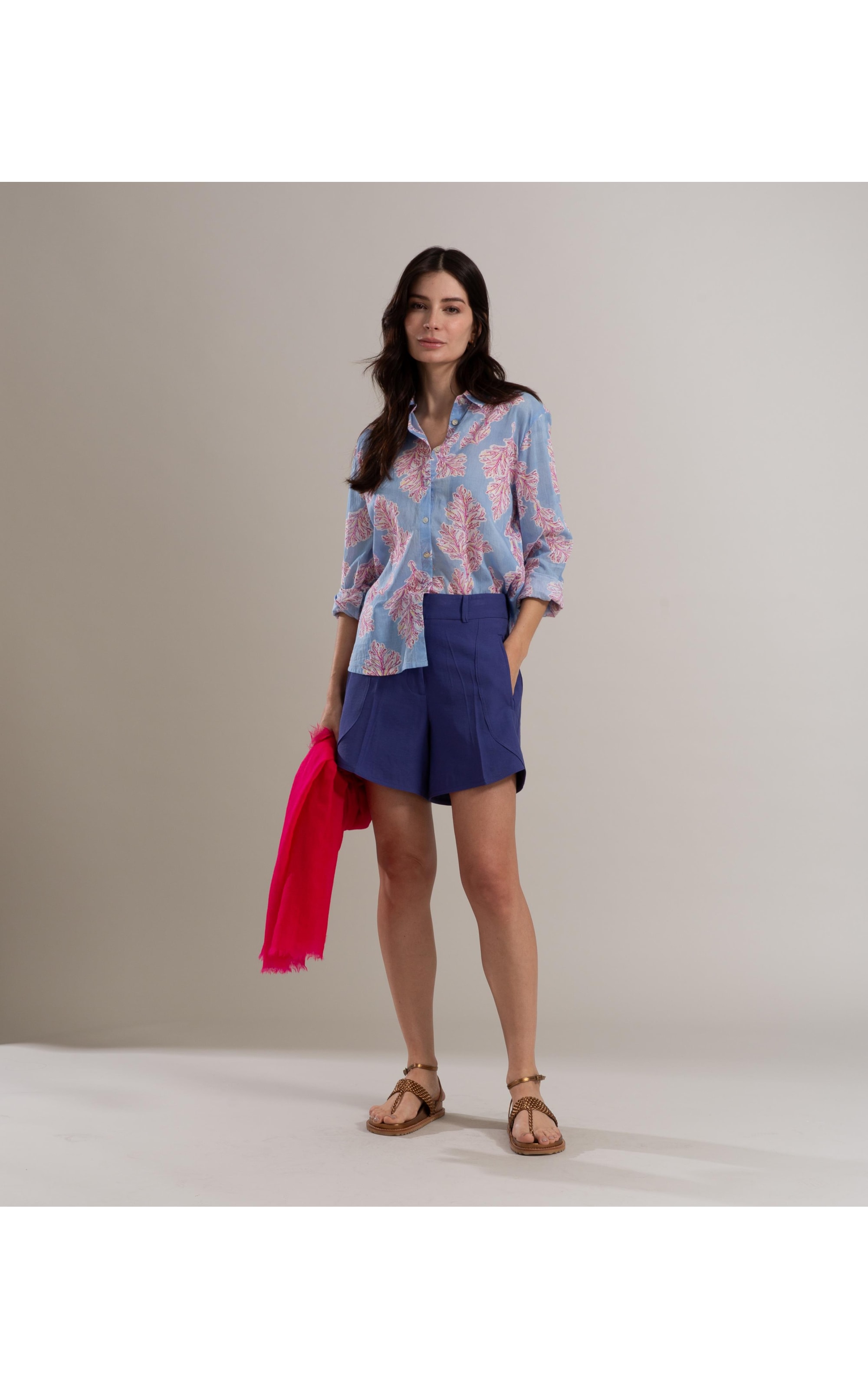 Camisa Sardenha Algas Algodão Azul Chofer