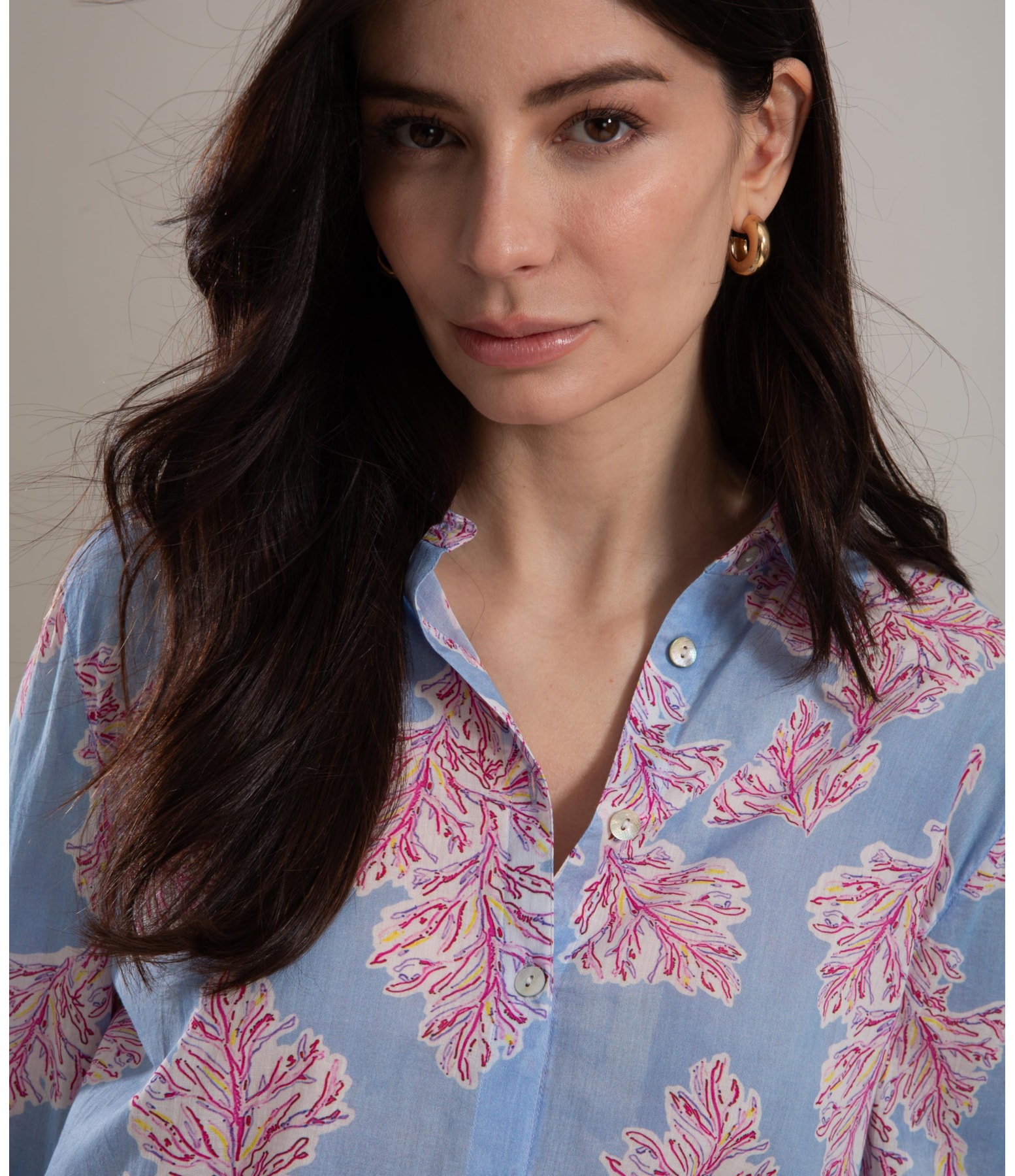 Camisa Sardenha Algas Algodão Azul Chofer