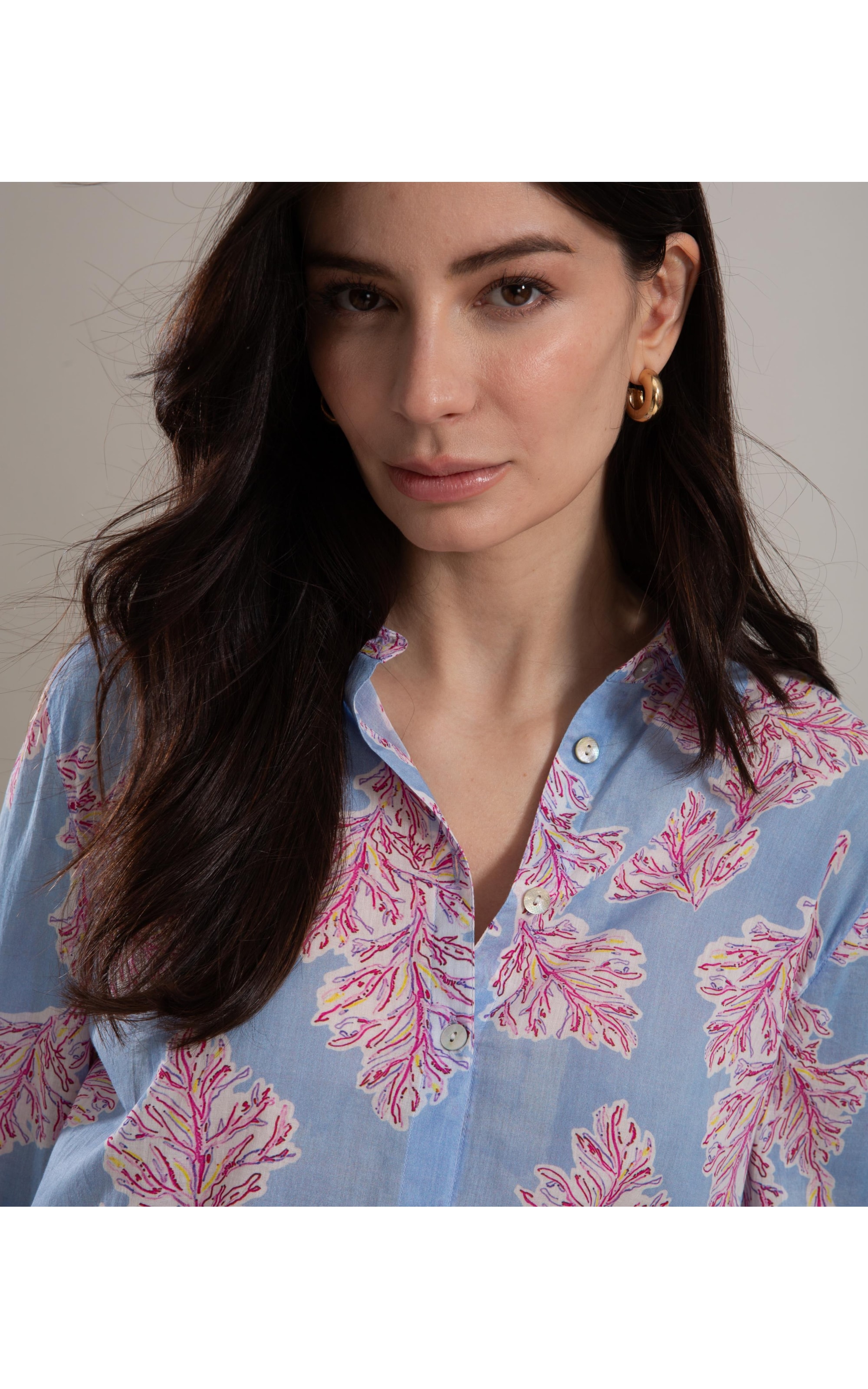 Camisa Sardenha Algas Algodão Azul Chofer