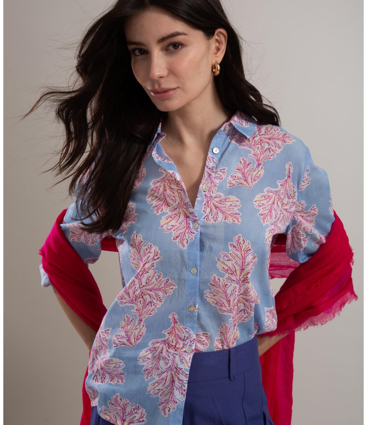 Camisa Sardenha Algas Algodão Azul Chofer