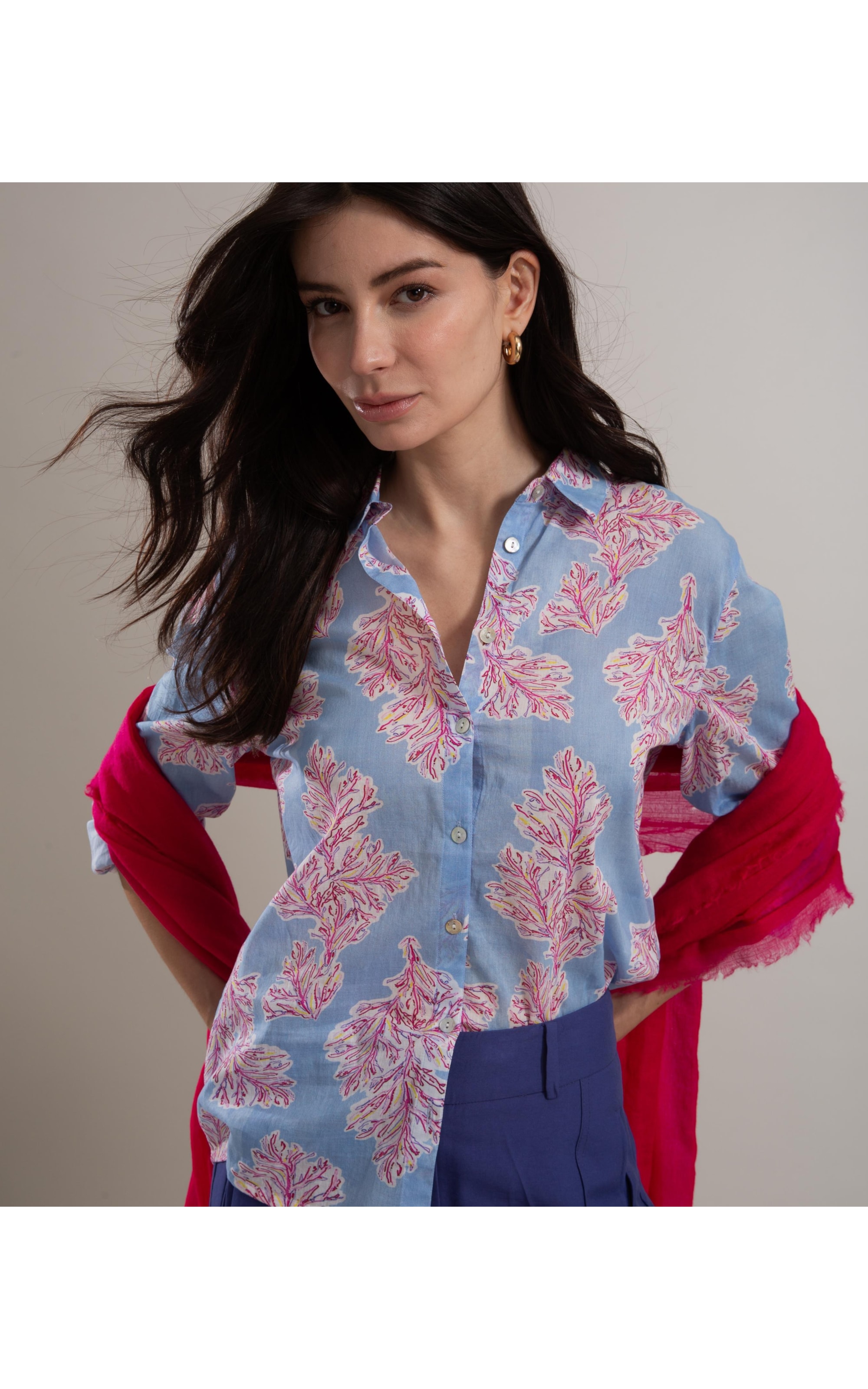 Camisa Sardenha Algas Algodão Azul Chofer