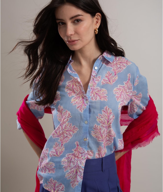 Camisa Sardenha Algas Algodão Azul Chofer