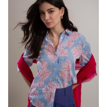 Camisa Sardenha Algas Algodão Azul Chofer