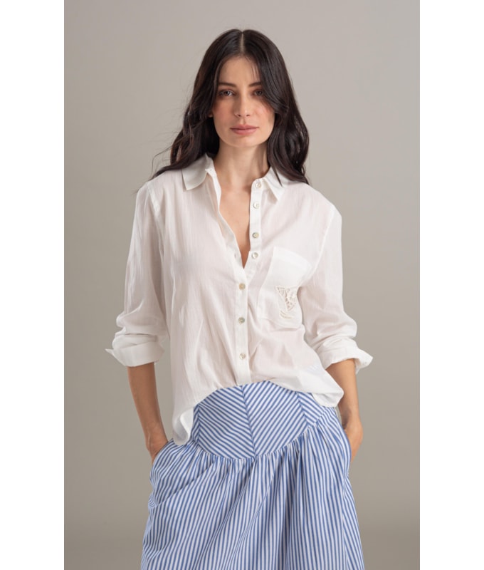 Camisa Sardenha Bolso Barco Bordado Off White