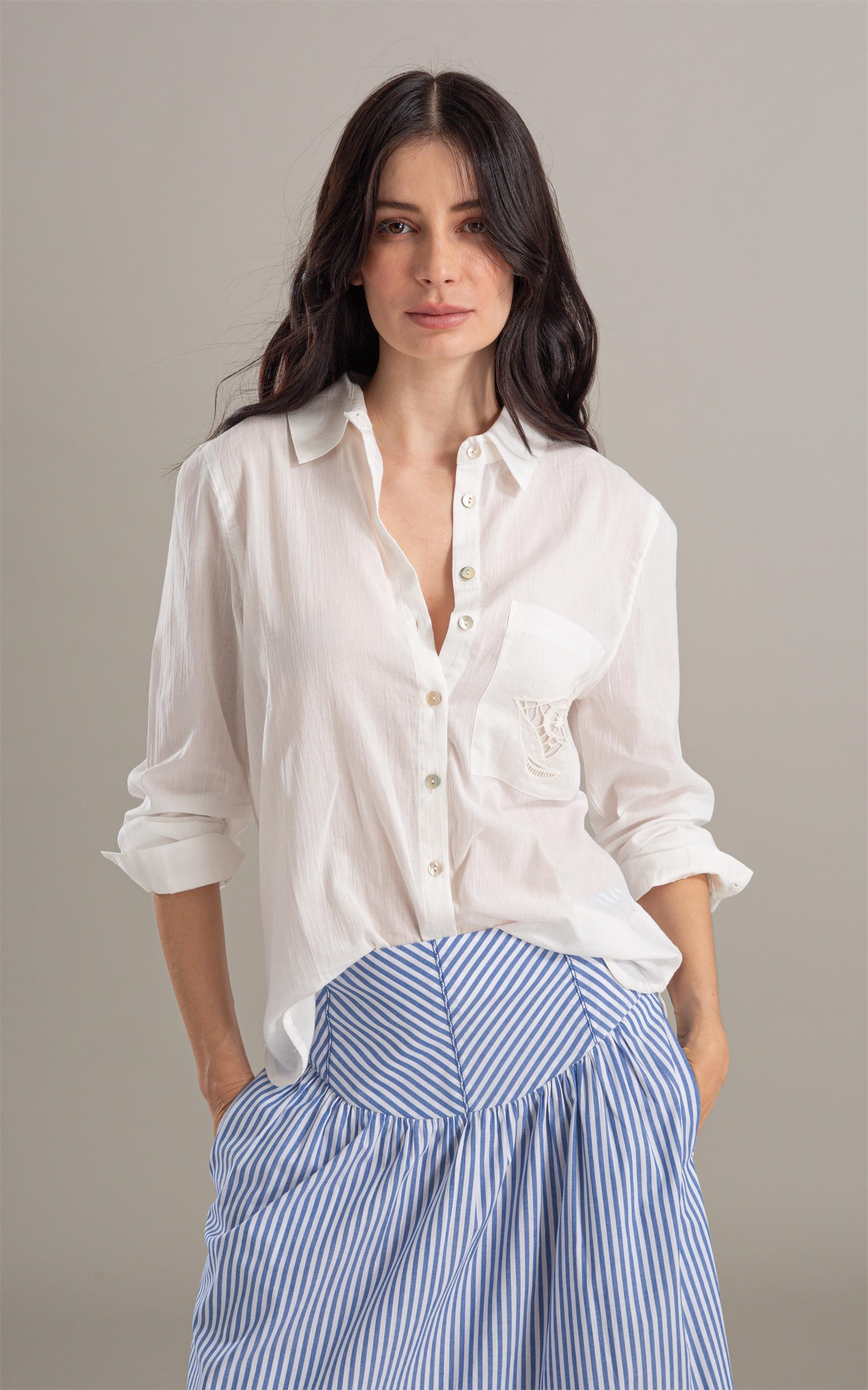 Camisa Sardenha Bolso Barco Bordado Off White