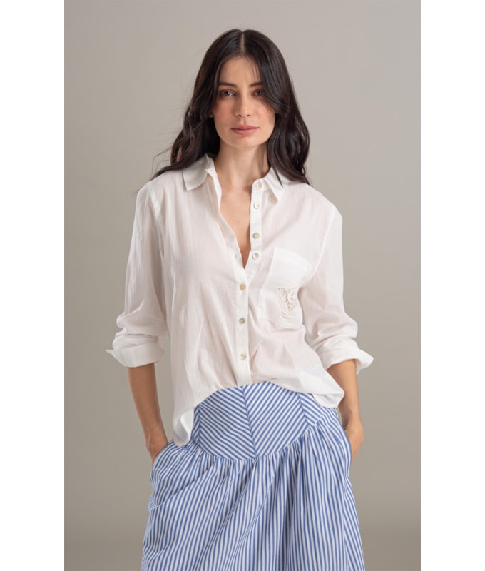 Camisa Sardenha Bolso Barco Bordado Off White