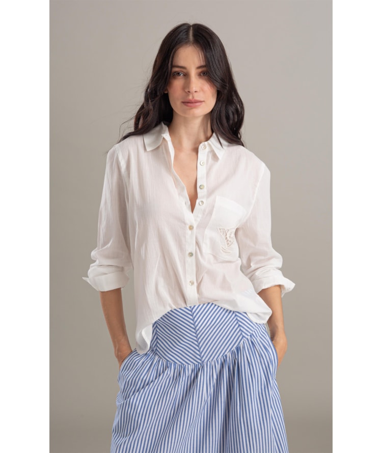 Camisa Sardenha Bolso Barco Bordado Off White