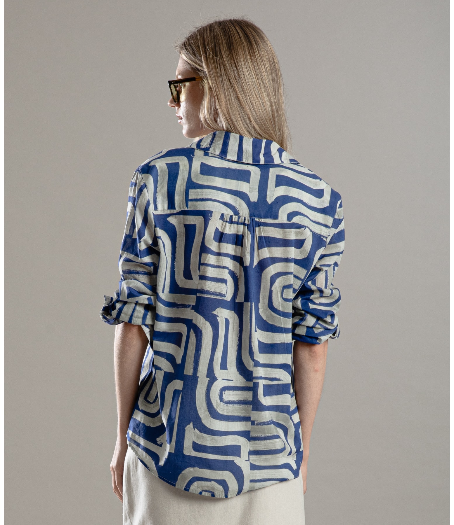 Camisa Sardenha Brush  Tiles Algodao Azul Bic