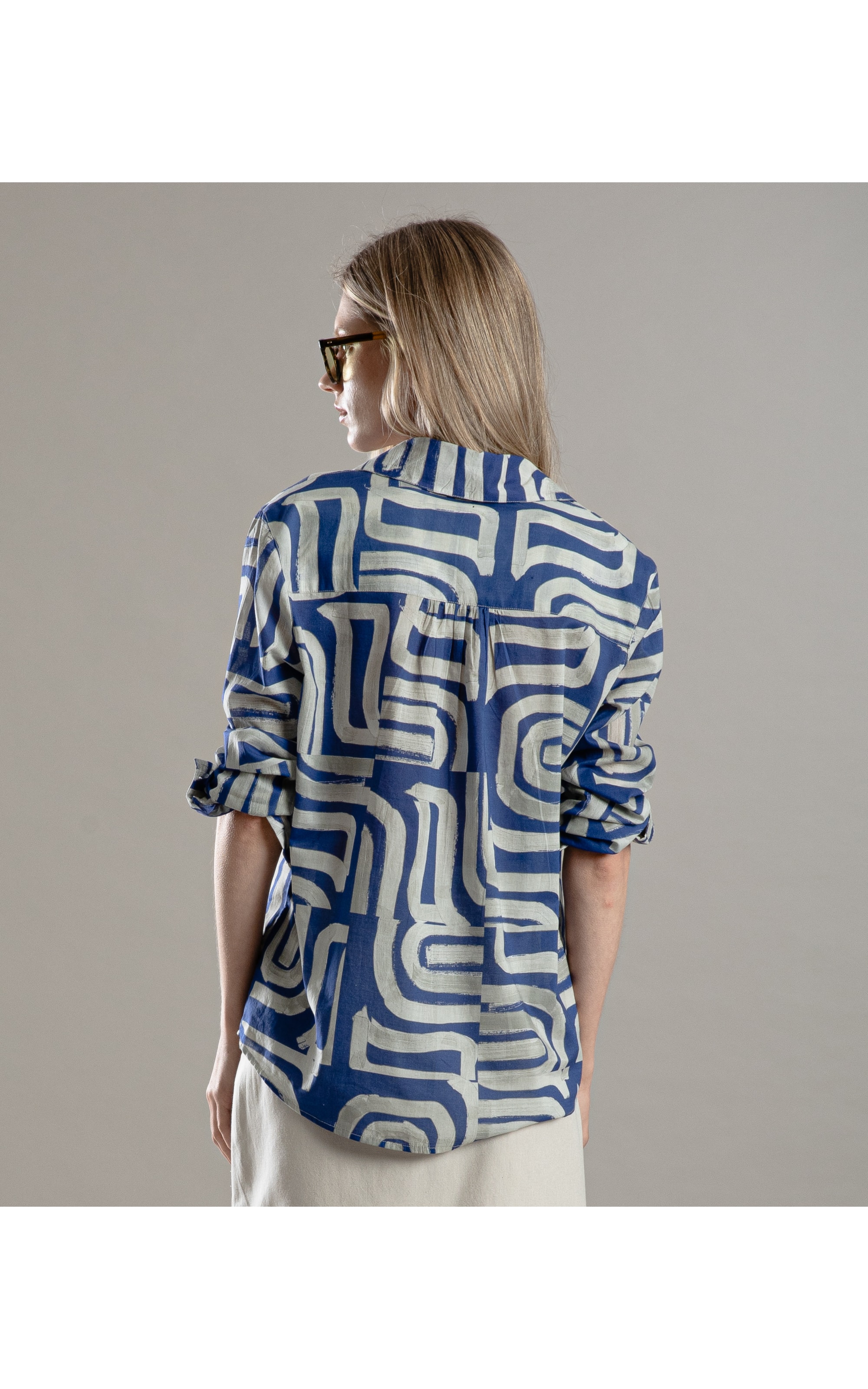 Camisa Sardenha Brush  Tiles Algodao Azul Bic